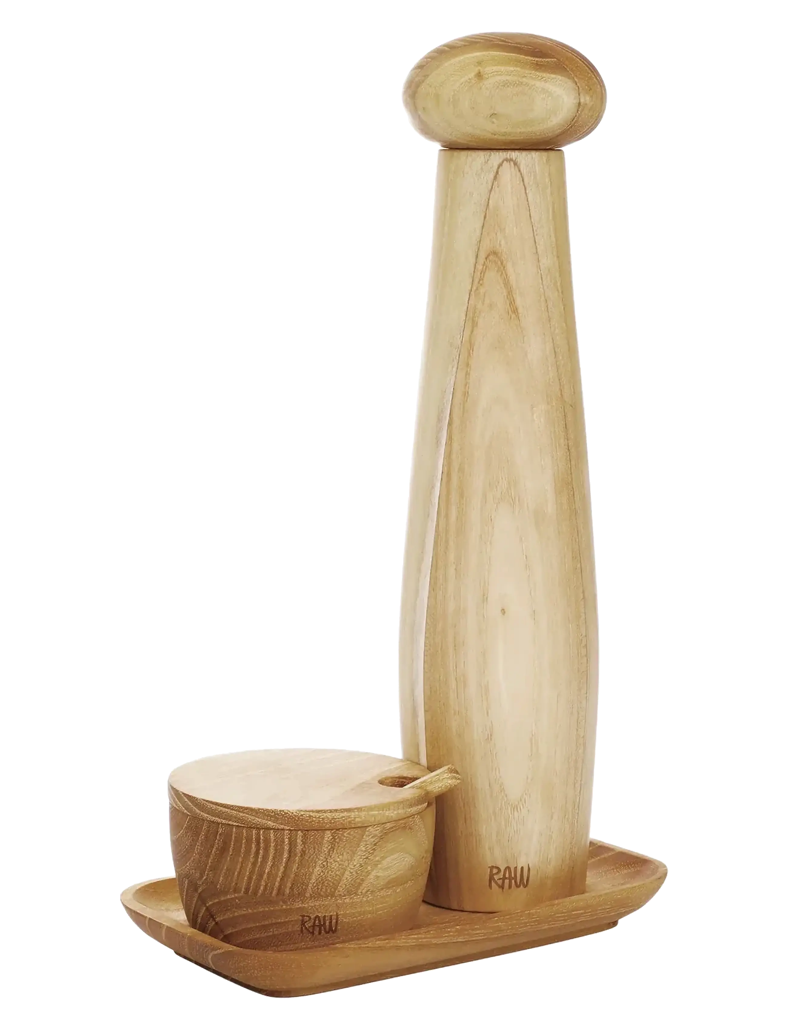 AIDA Raw Teak Ceramic Pepper Mill Set With Tray Und Salt Jar Beige - One Size - Unisex