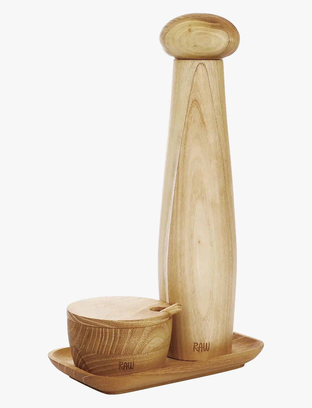 Aida - RAW Teak ceramic pepper mill set with tray and salt jar - osta hinnan perusteella - natural - 0