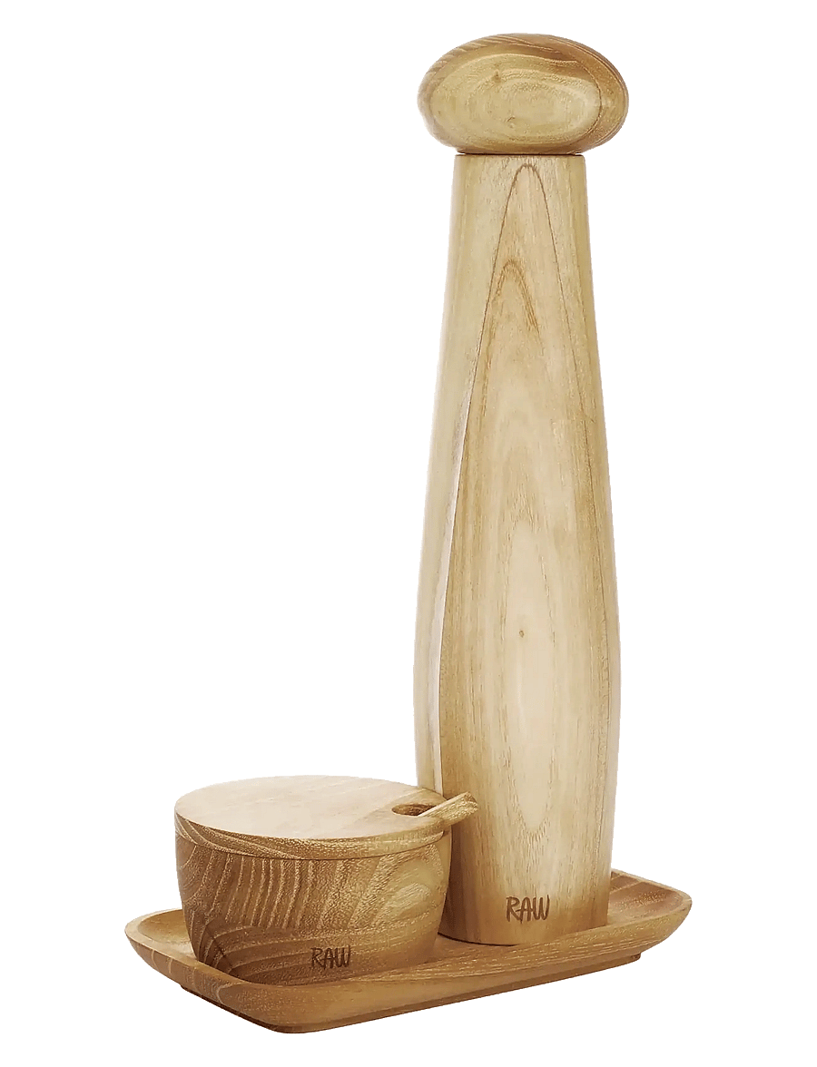 Aida - RAW Teak ceramic pepper mill set with tray and salt jar - salz- & pfefferstreuer - natural - 1