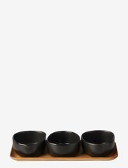 RAW 3 x organic Titanium Black bowl on teakwooden board Bowl - BLACK