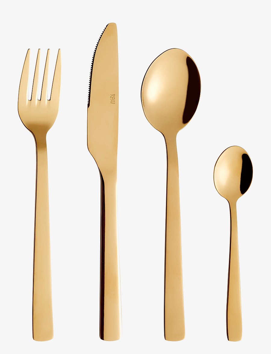 Aida - RAW - bestik 16 dele sæt guld farvet belægning 4 x (kniv, ske, gaffel, kaffeske) gaveæske - nach preis einkaufen - gold - 1