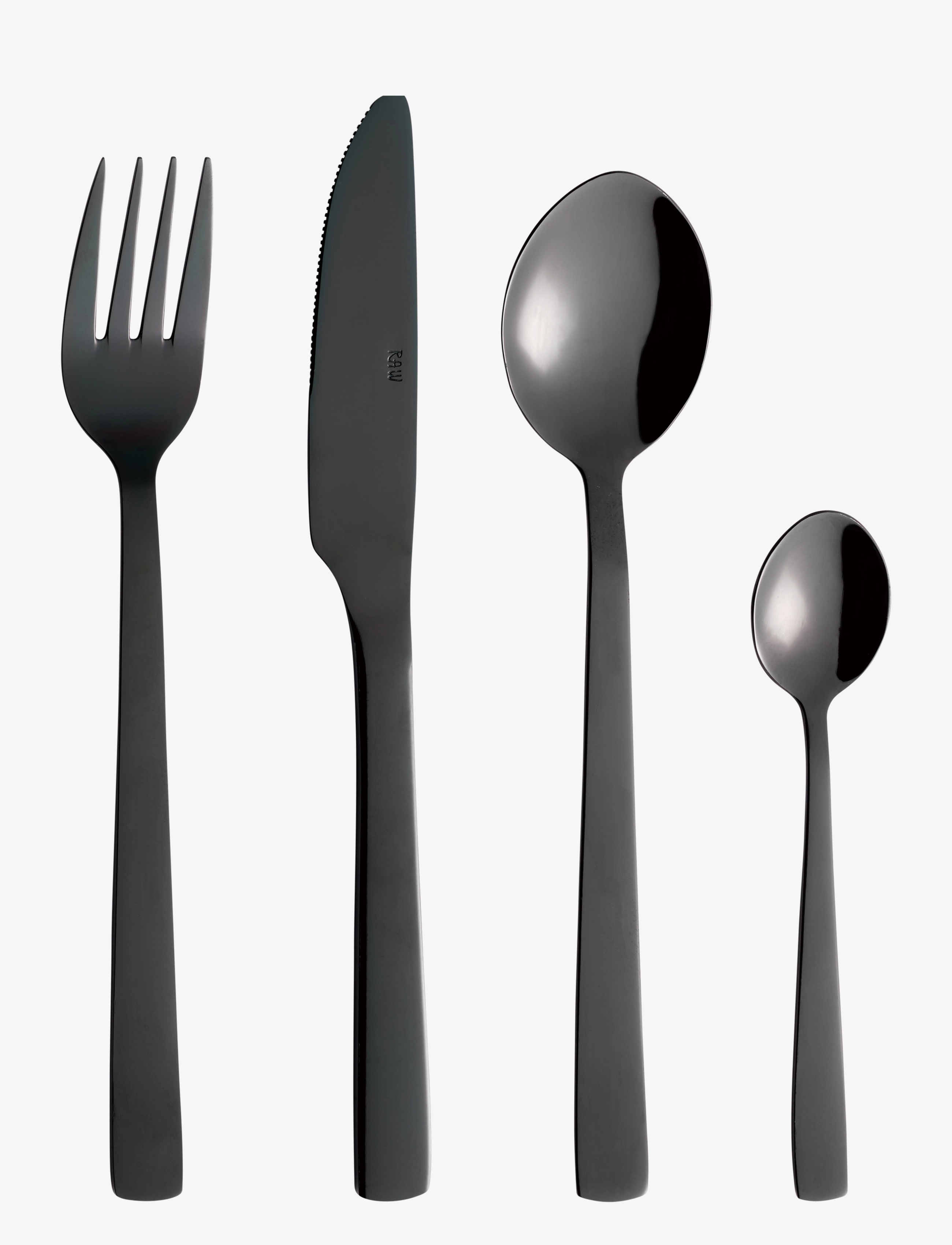 AIDA Raw - Bestik 16 Dele Sæt Blank Sort Belægning 4x(Kniv, Ske, Gaffel, Kaffeske) Gaveæske Schwarz - One Size - Unisex