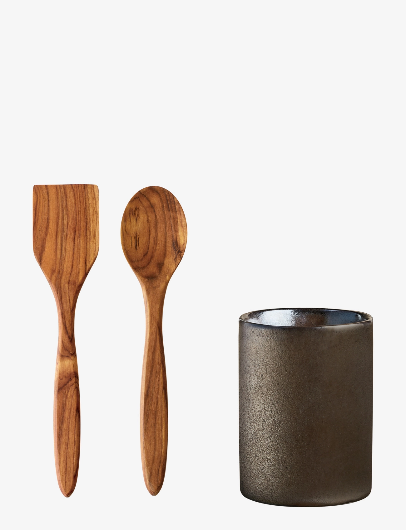 Aida Raw Metallic Brown Redskabskrukke M/Palet + Grydeske I Teak 1 Stk H15Xd10 Cm Gaveæske, Kitchen Storage, Multi/mønstret, Str: ONE SIZE