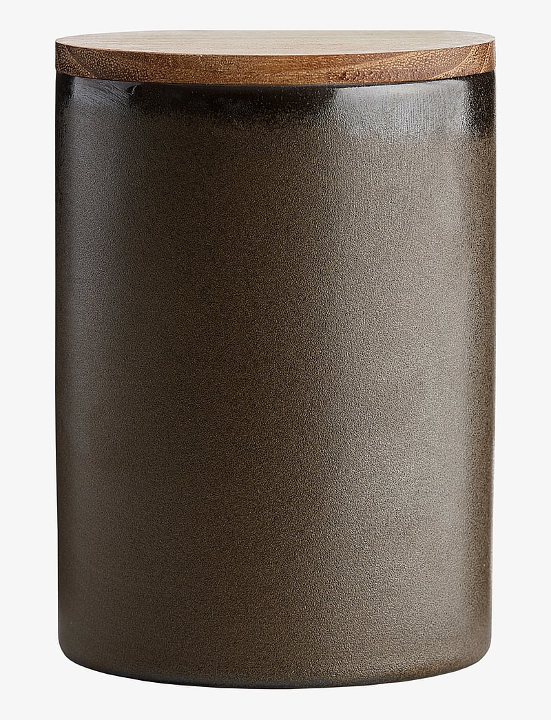 Aida - RAW Metallic Brown - redskabskrukke m/teaklåg 1 stk h15xd10 cm - vorratsgläser - brown + teak - 1