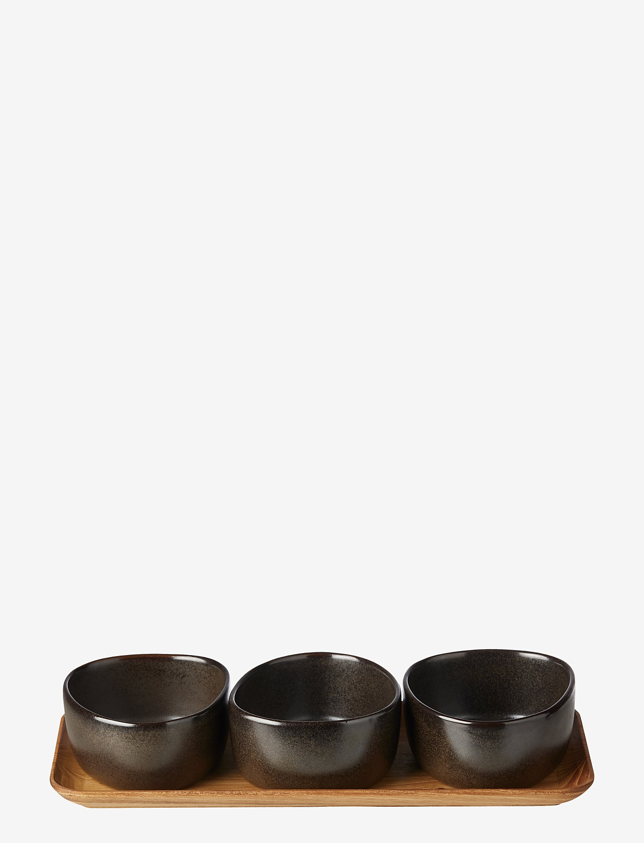 Aida - RAW 3 x organic Metallic Brown bowl on teakwooden board - serveerschalen - brown - 0