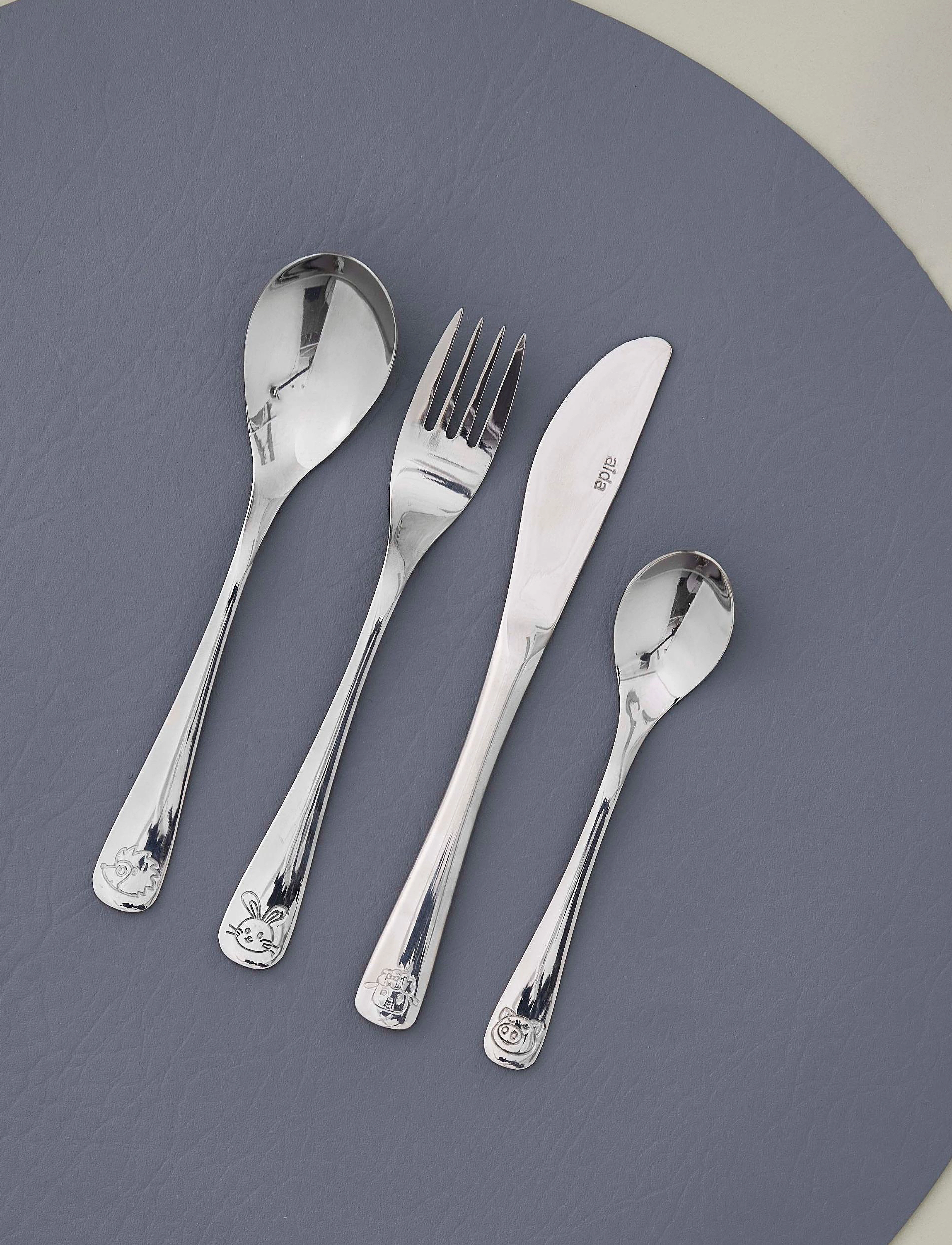 Aida Atelier Mini Børnebestik 4 Dele Sæt Kniv, One Size, Cutlery, Silber - Cutlery Set, Kinder