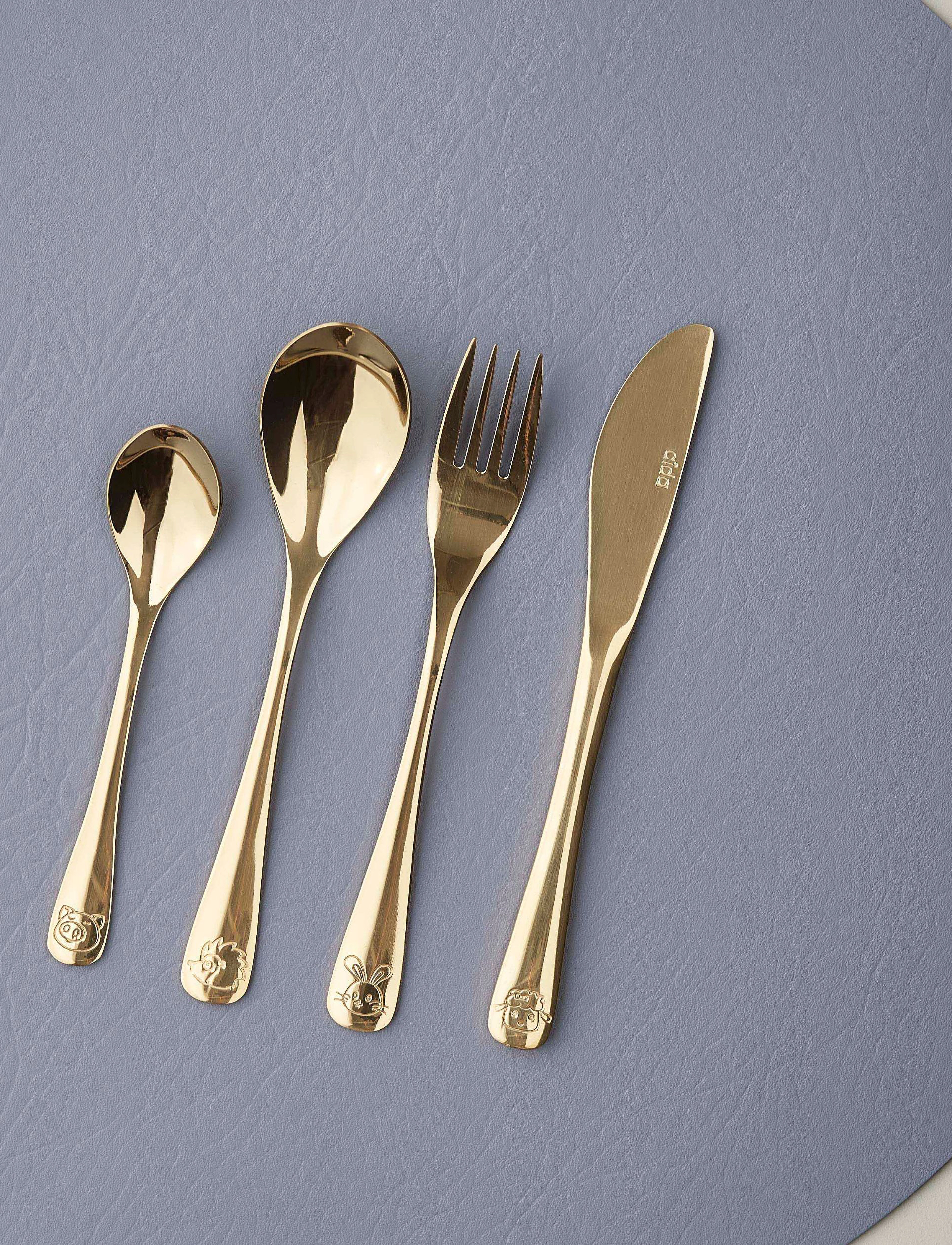 Aida Atelier Mini Børnebestik 4 Dele Sæt Guld, One Size, Cutlery, Gold - Cutlery Set, Kinder