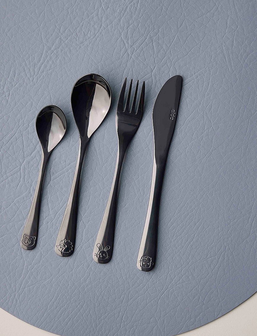Aida - Atelier mini - børnebestik 4 dele sæt sort - besteck - black - 0
