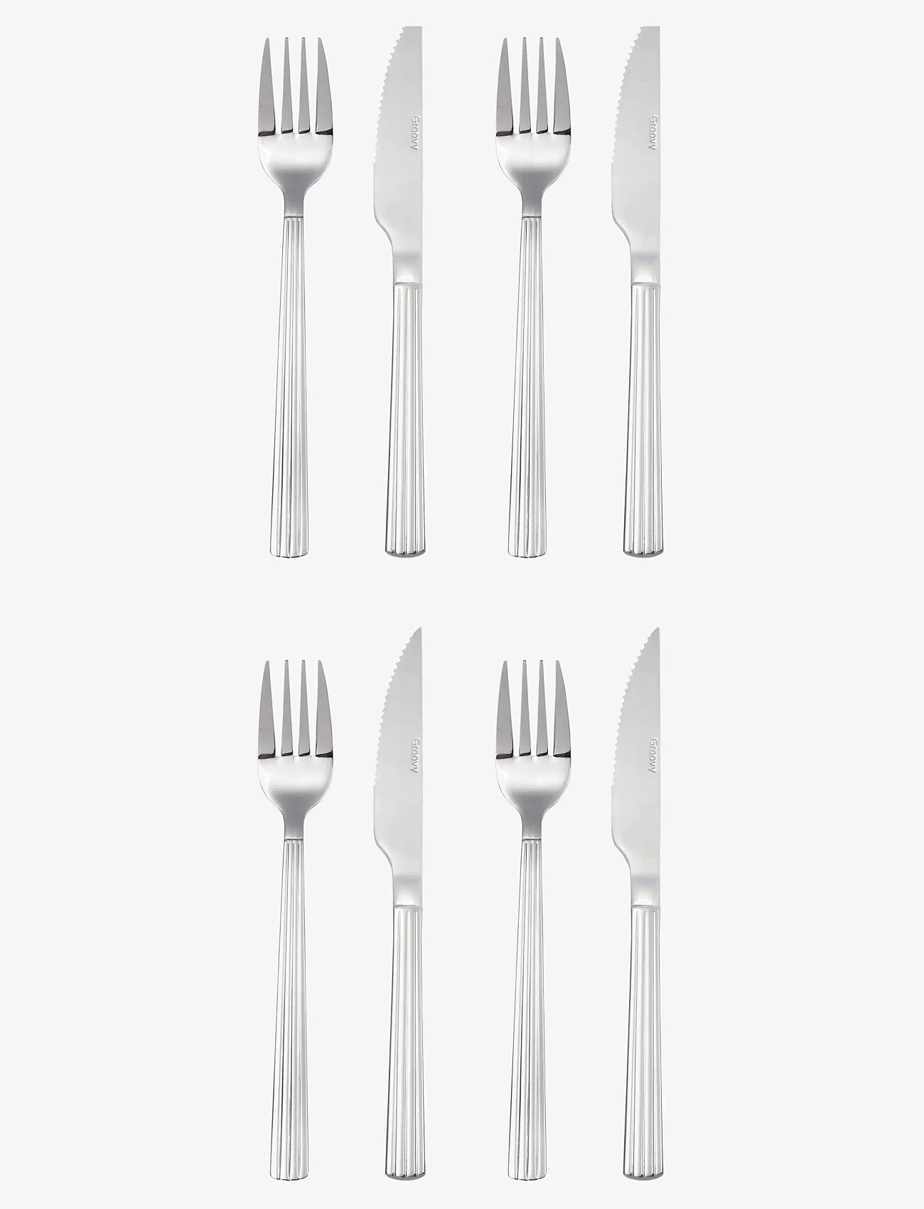 Aida - Groovy cutlery steak set  8 pcs  Comes in gift box - köp efter pris - silver - 0