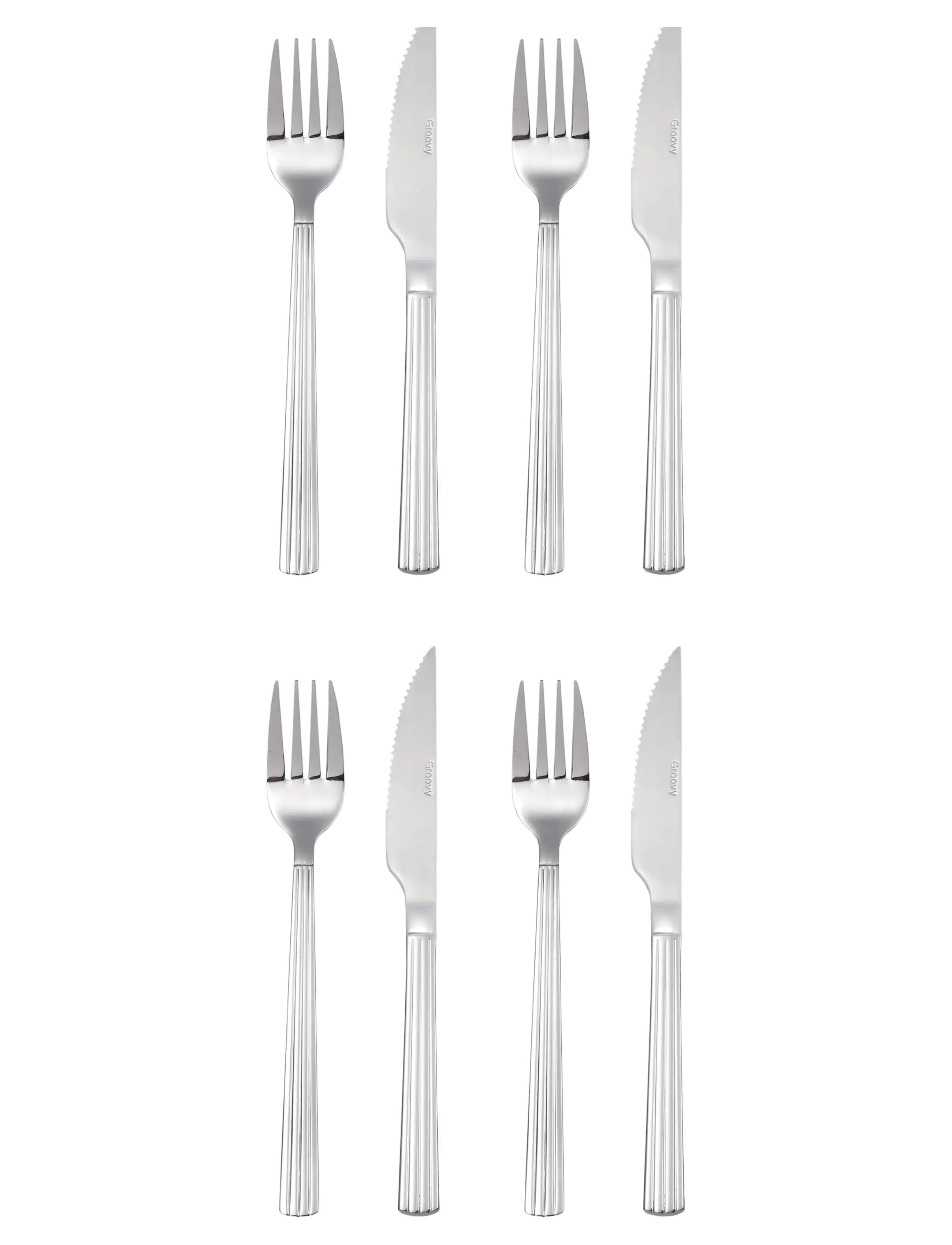 Groovy cutlery steak set  8 pcs  Comes in gift box - SILVER