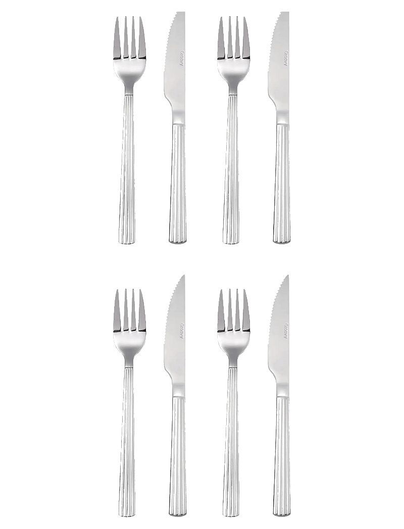 Aida - Groovy cutlery steak set 8 pcs Comes in gift box - bestecksets - silver - 1