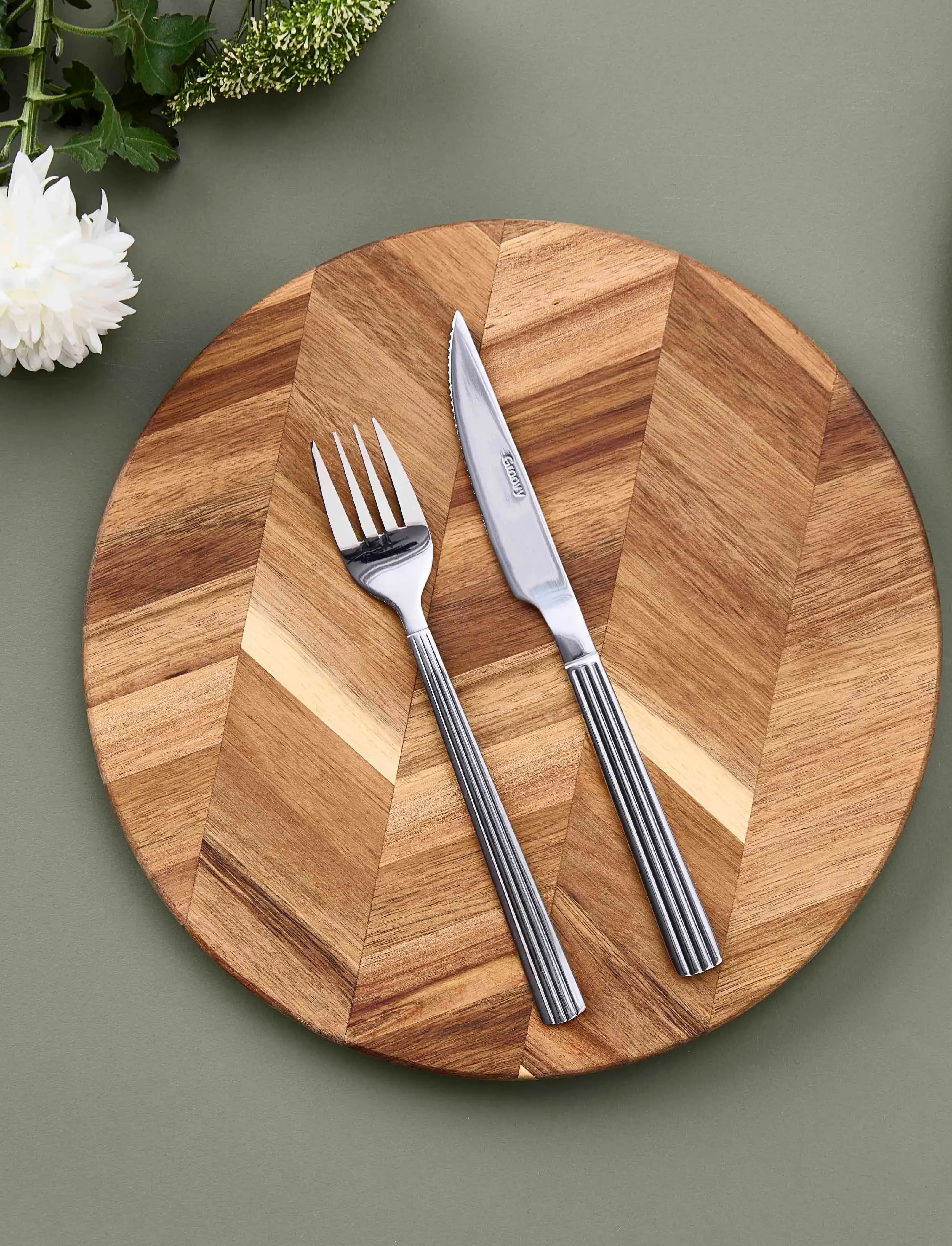 Aida Groovy Cutlery Steak Set 8 Pcs Comes In Gift Box, One Size, Cutlery, Silber - Set, Homeware