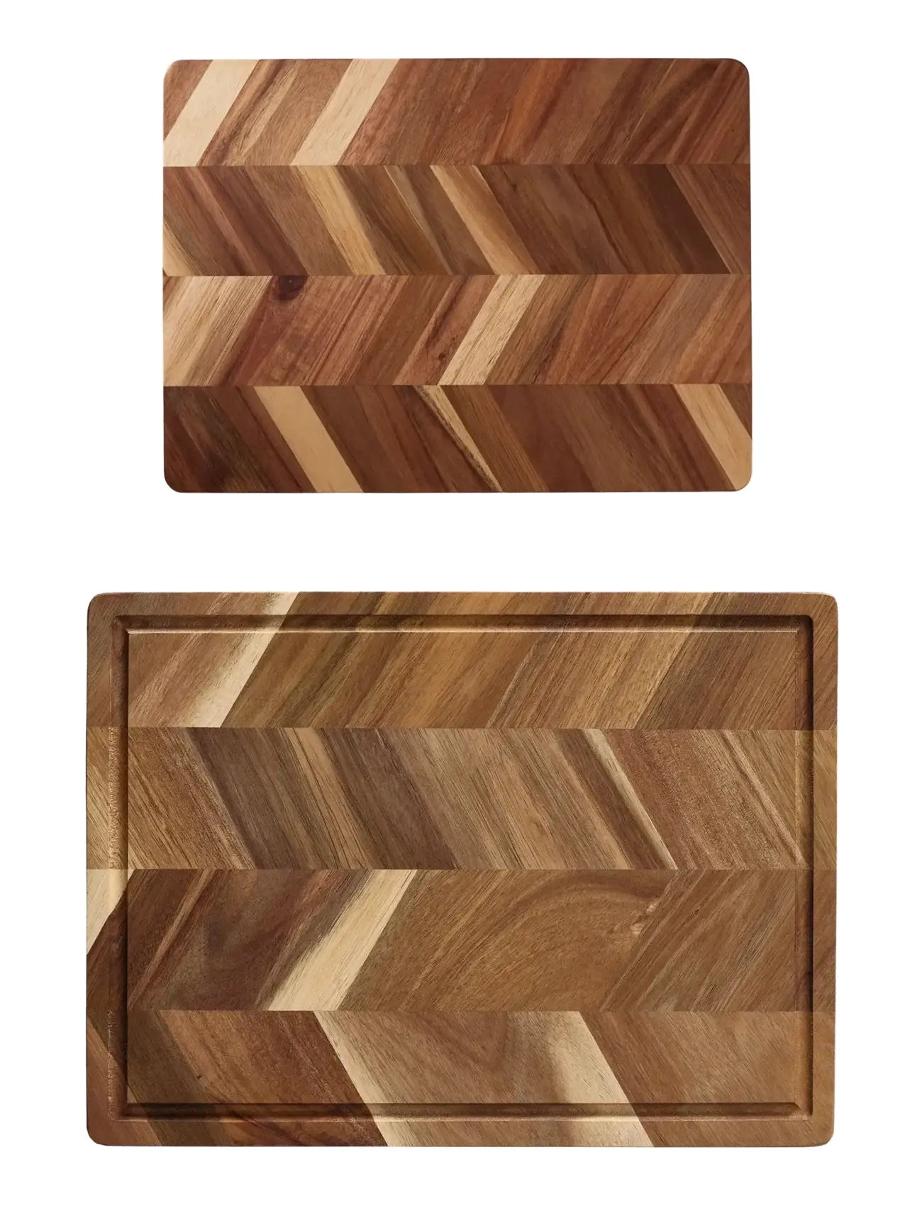 Aida 2 dele skærebrædt sæt- 40x26x2.0 cm + 38x28x2 cm Akacie - sildebensmønster - gaveæske - Schneidebretter - NATURAL / brown