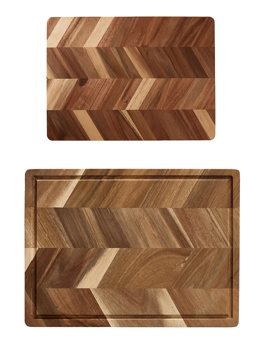 Aida - 2 dele skærebrædt sæt- 40x26x2.0 cm + 38x28x2 cm Akacie - sildebensmønster - gaveæske - lõikelauad - natural - 1