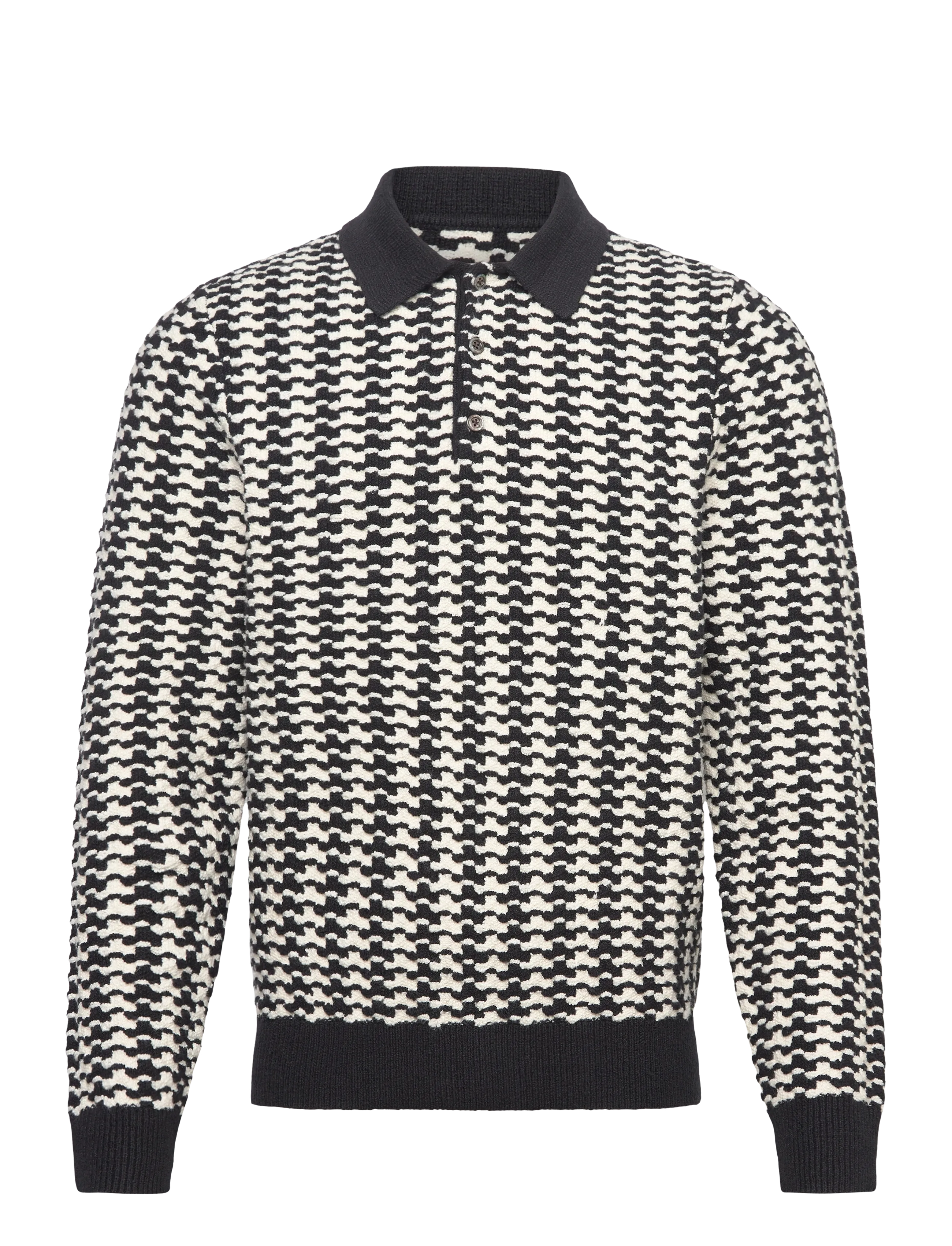 Aimé Leon Dore LS Houndstooth Polo - Knitwear - JET BLACK / black