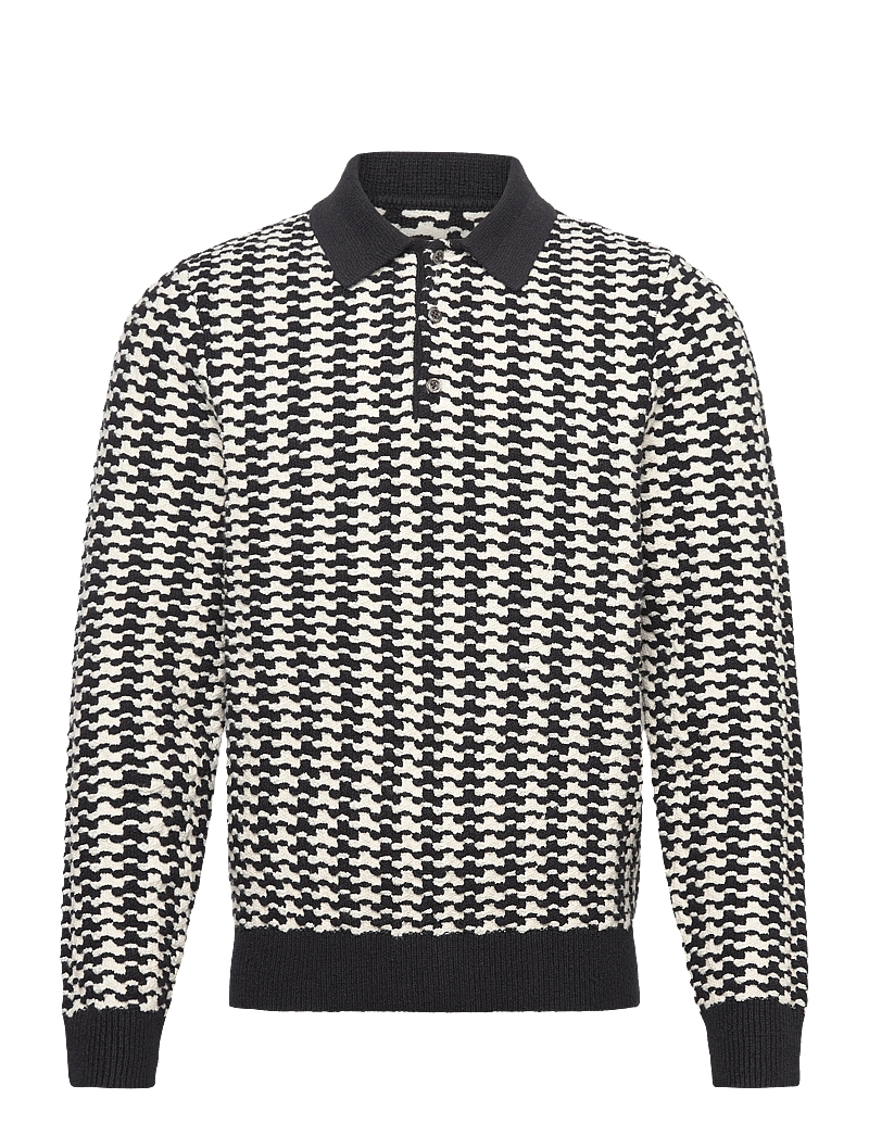 Aimé Leon Dore - LS Houndstooth Polo - gestrickte polohemden - jet black - 0