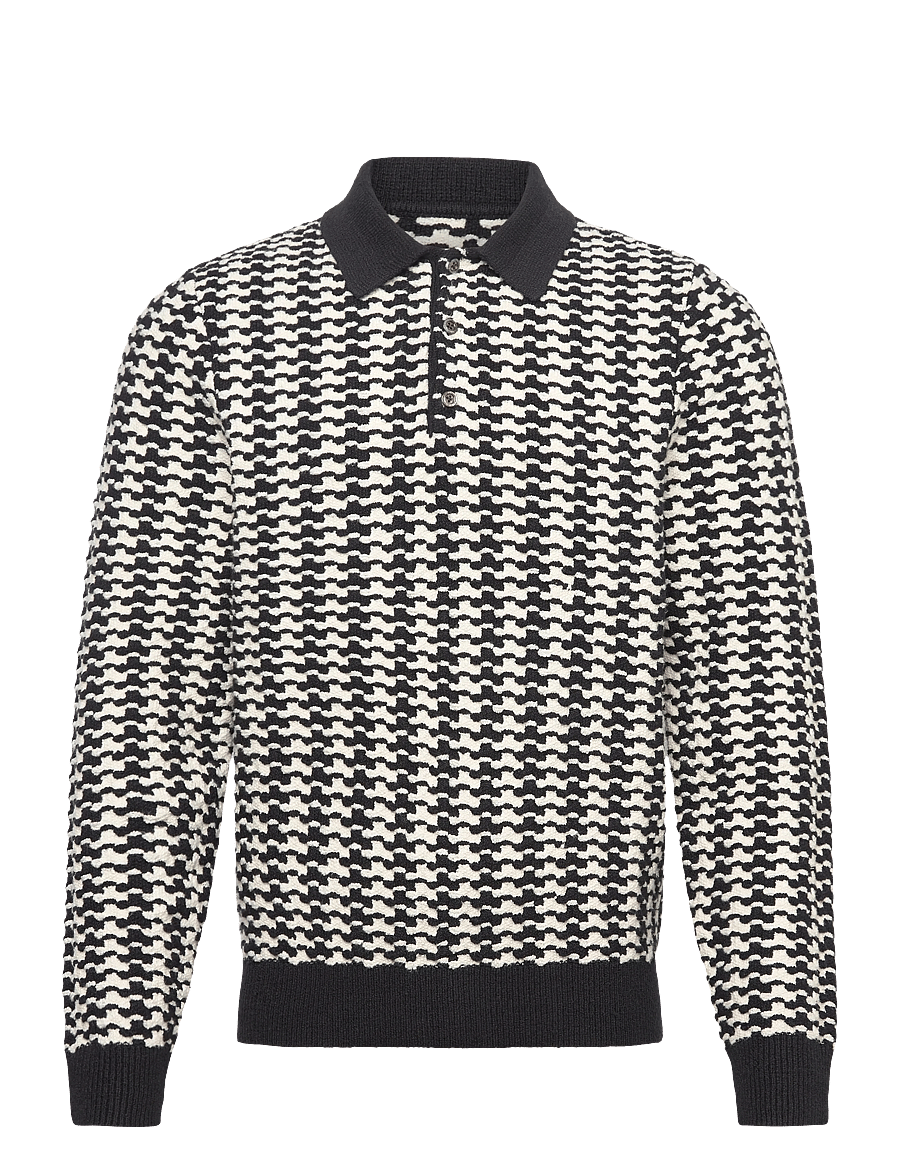 Aimé Leon Dore - LS Houndstooth Polo - pikkade varrukatega kootud polosärgid - jet black - 0
