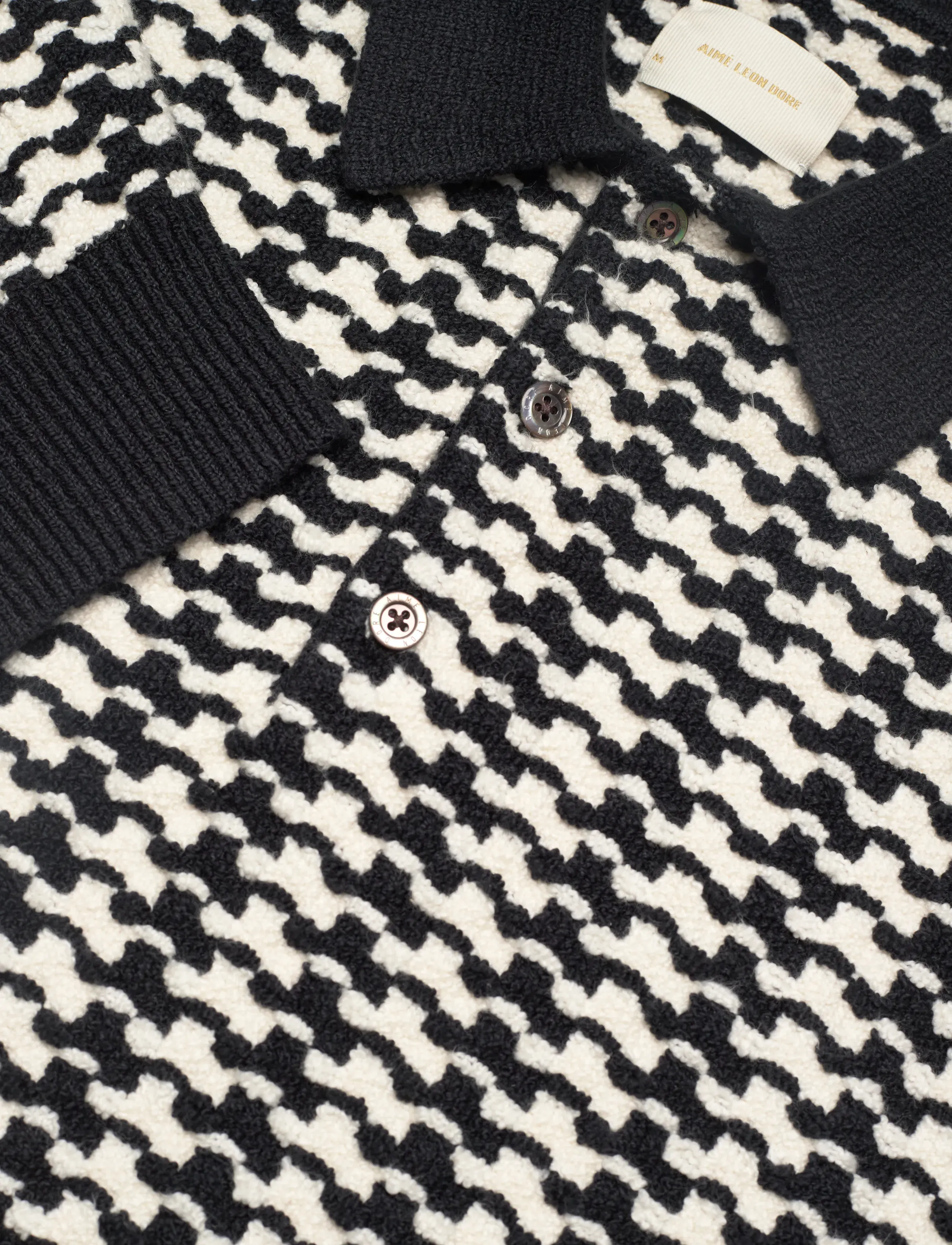 Aimé Leon Dore - LS Houndstooth Polo - pikkade varrukatega kootud polosärgid - jet black - 2