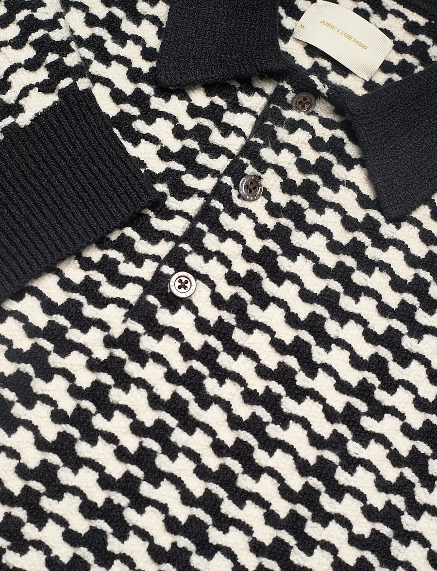 Aimé Leon Dore - LS Houndstooth Polo - pikkade varrukatega kootud polosärgid - jet black - 2