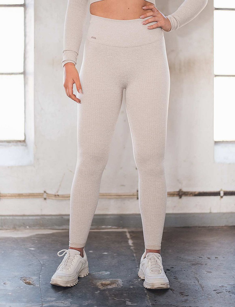 aim´n - Beige Ribbed Seamless Tights - fuld længde - beige - 0