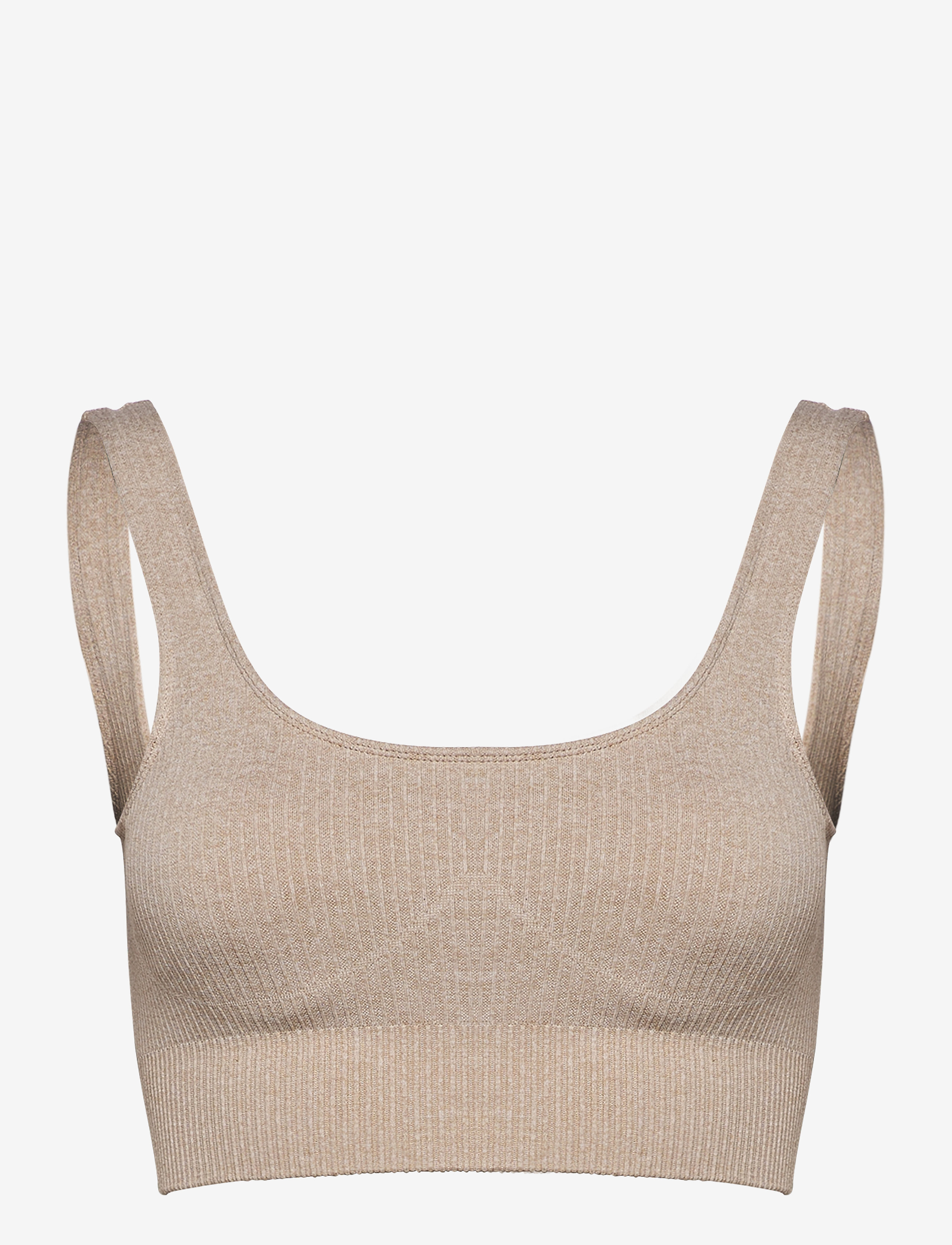 Beige Ribbed Seamless Bra - BEIGE