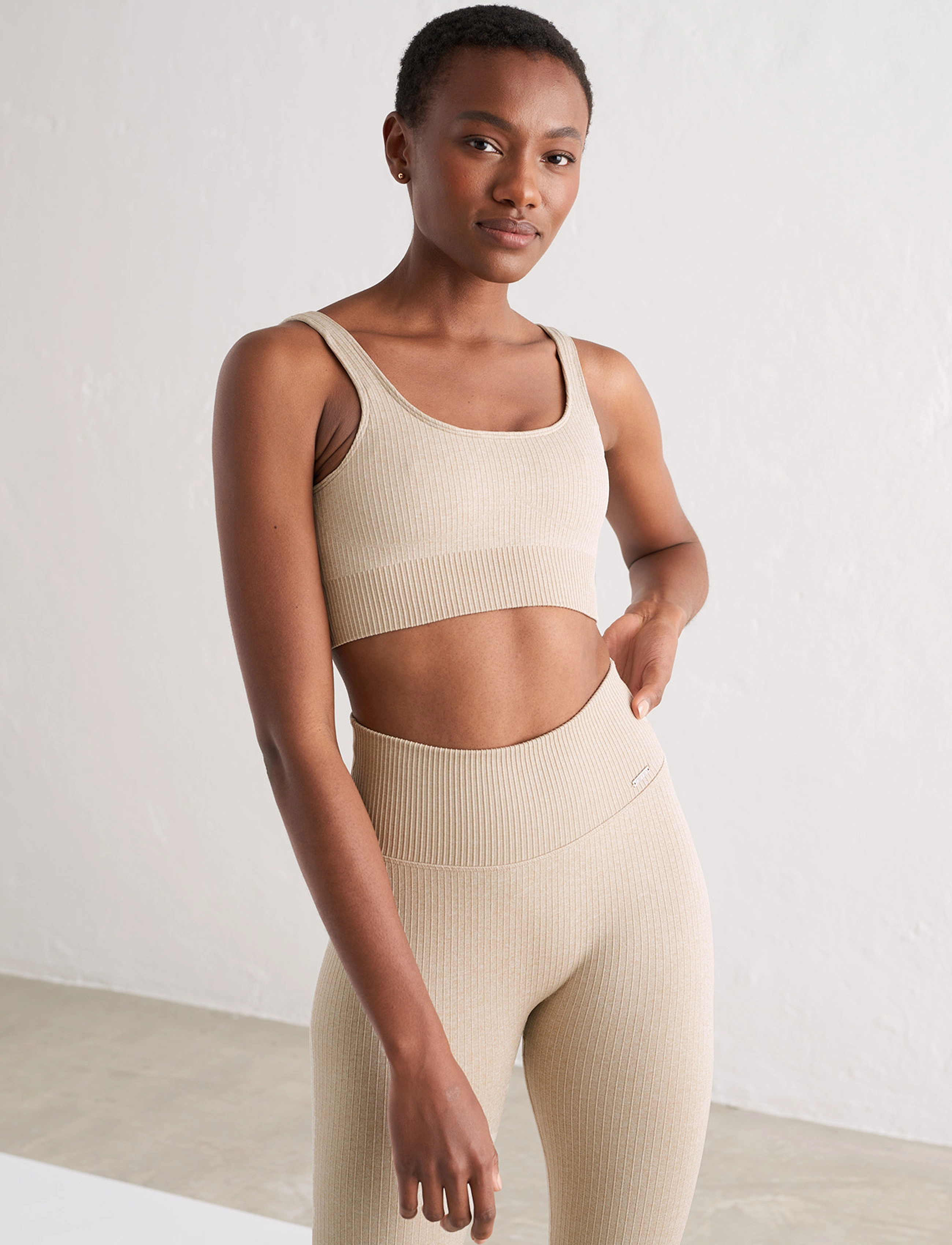 aim´n - Beige Ribbed Seamless Bra - medium support - beige - 4