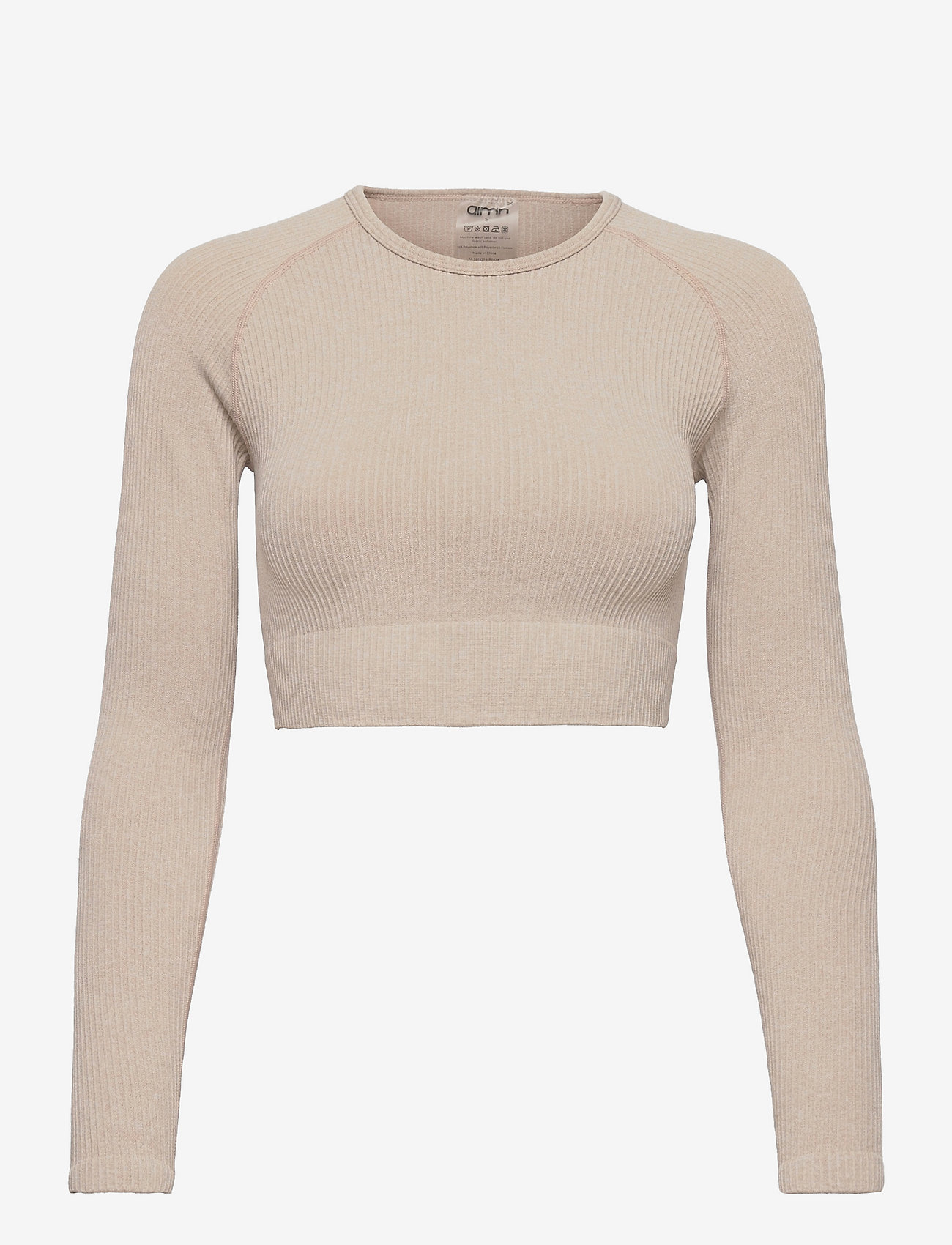 aim´n - Ribbed Seamless Crop Long Sleeve - crop tops - beige - 0