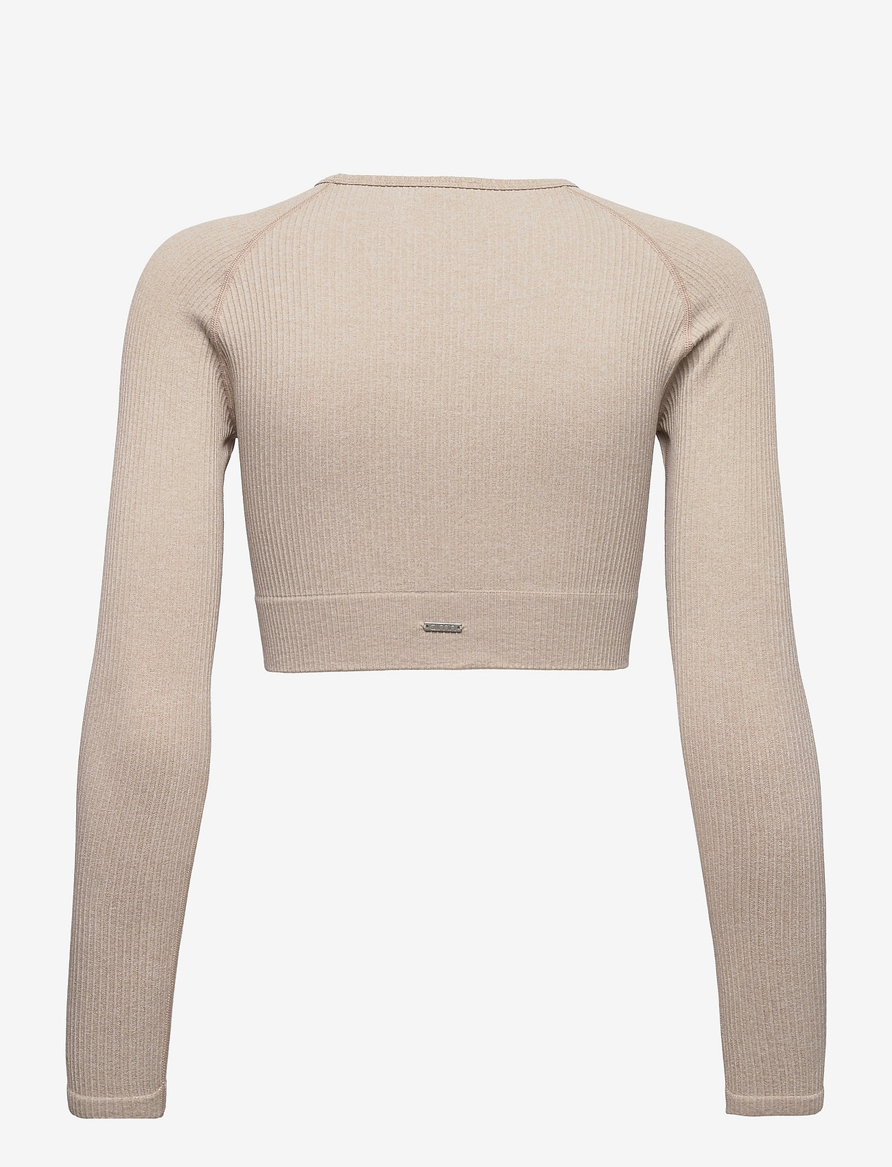 aim´n - Ribbed Seamless Crop Long Sleeve - crop tops - beige - 1