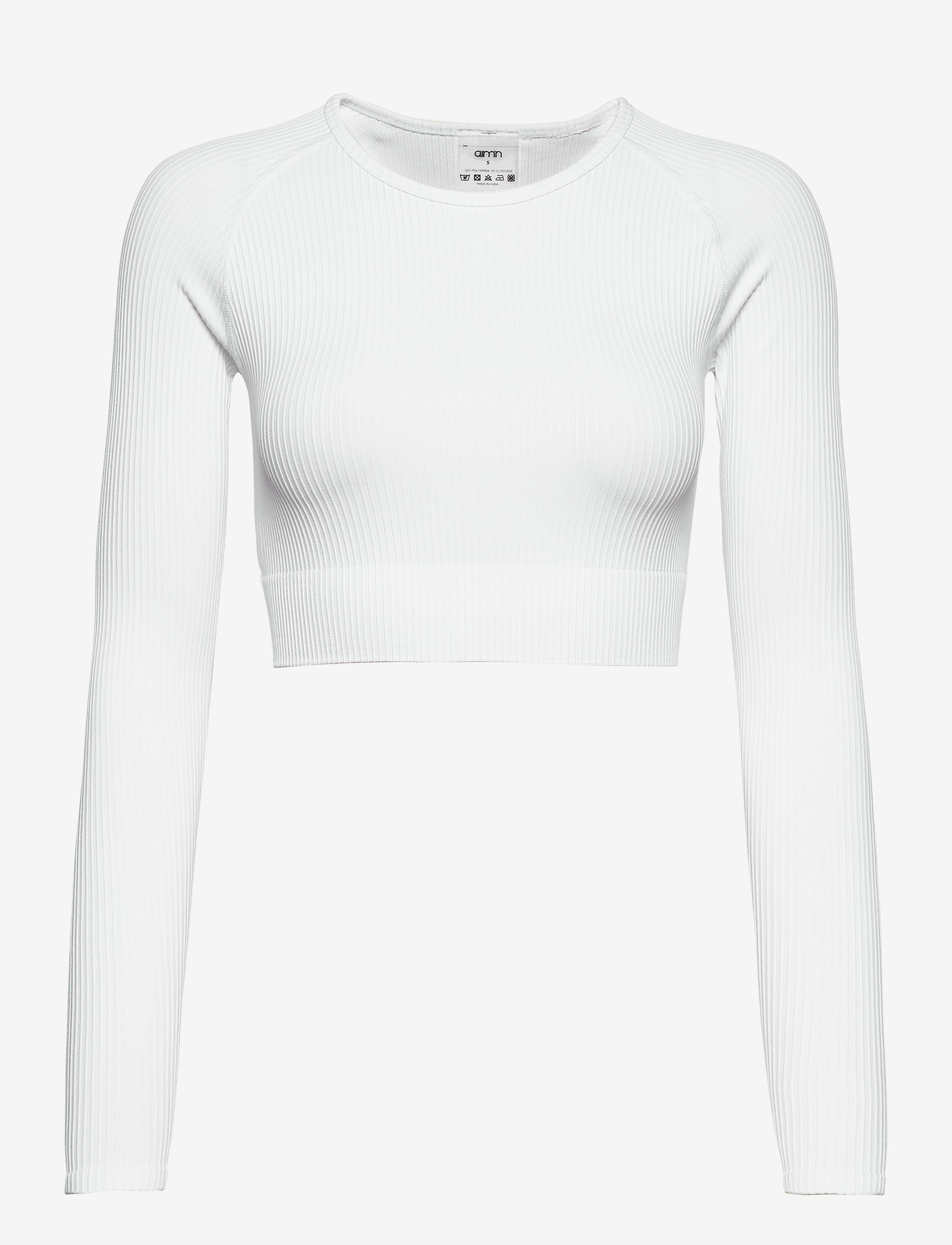 aim´n Ribbed Crop Long Sleeve - Tøj - WHITE / white