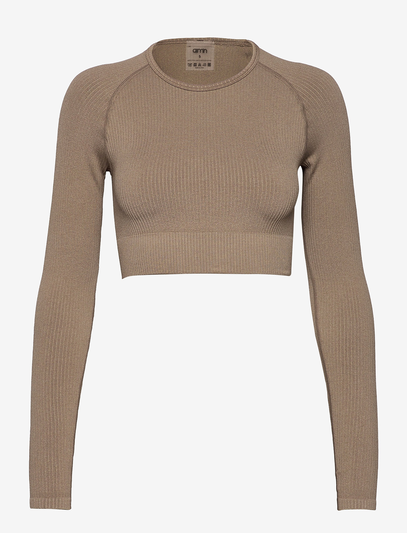 aim´n - Ribbed Seamless Crop Long Sleeve - crop tops - espresso - 1