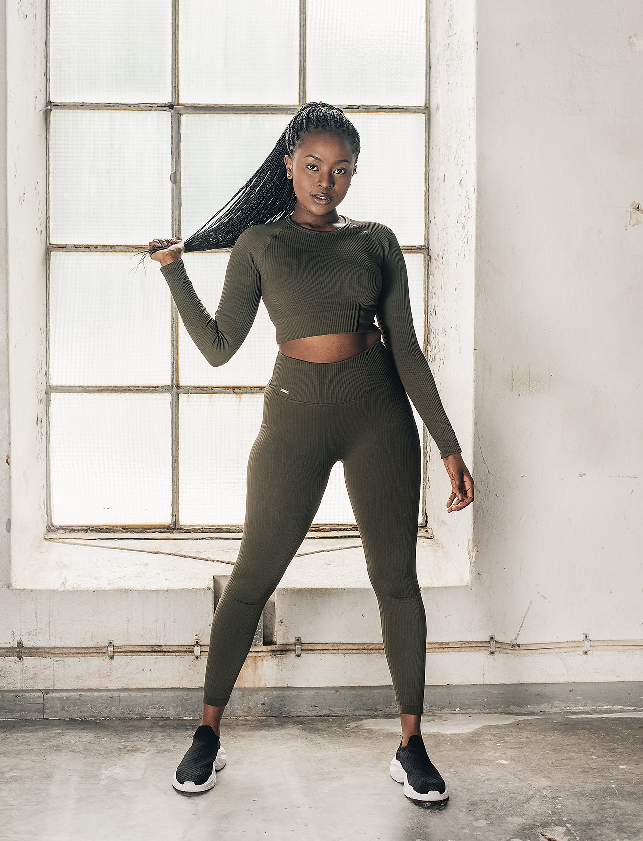 Khaki Ribbed Seamless Tights