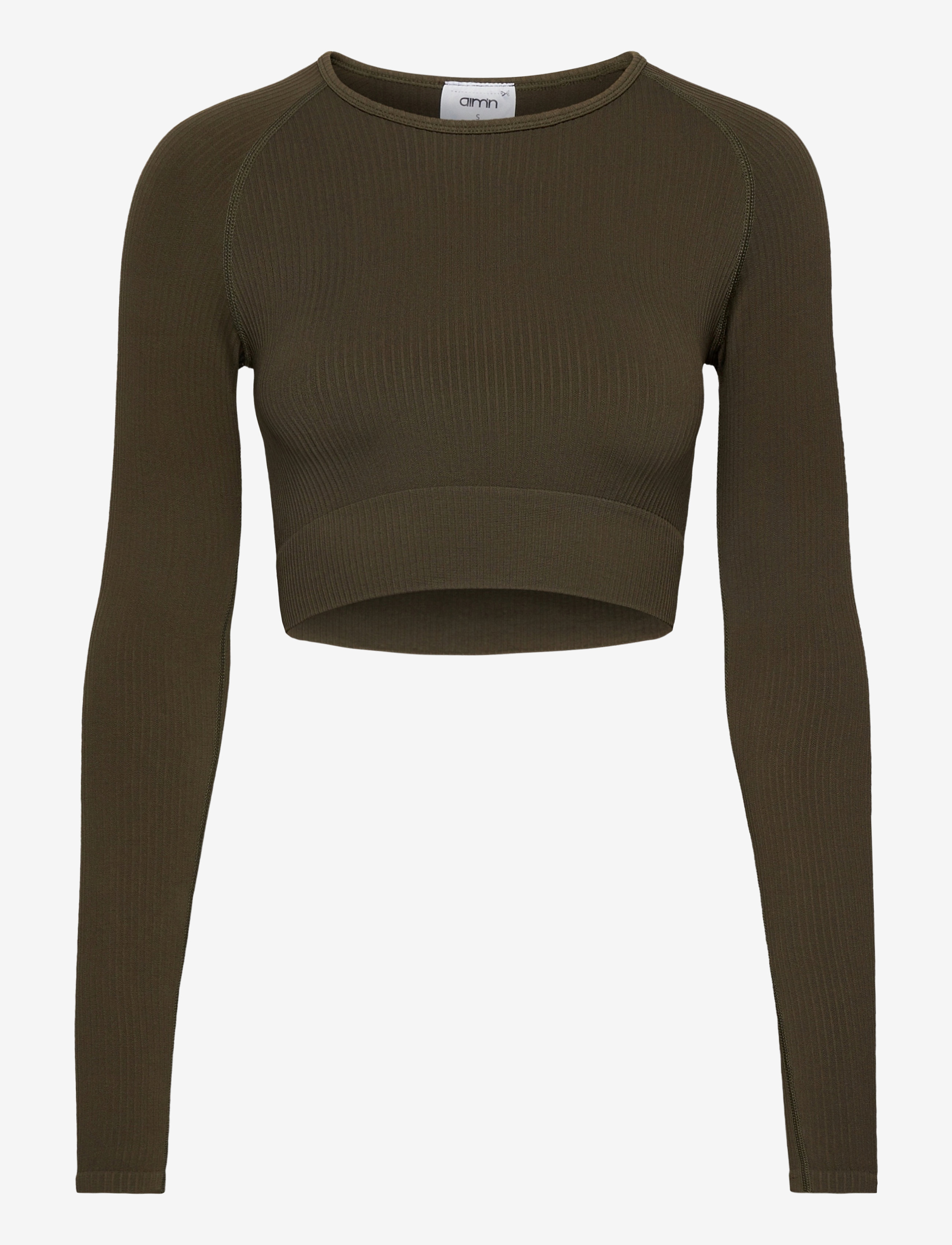 aim´n - Ribbed Seamless Crop Long Sleeve - nabapluusid - khaki - 1