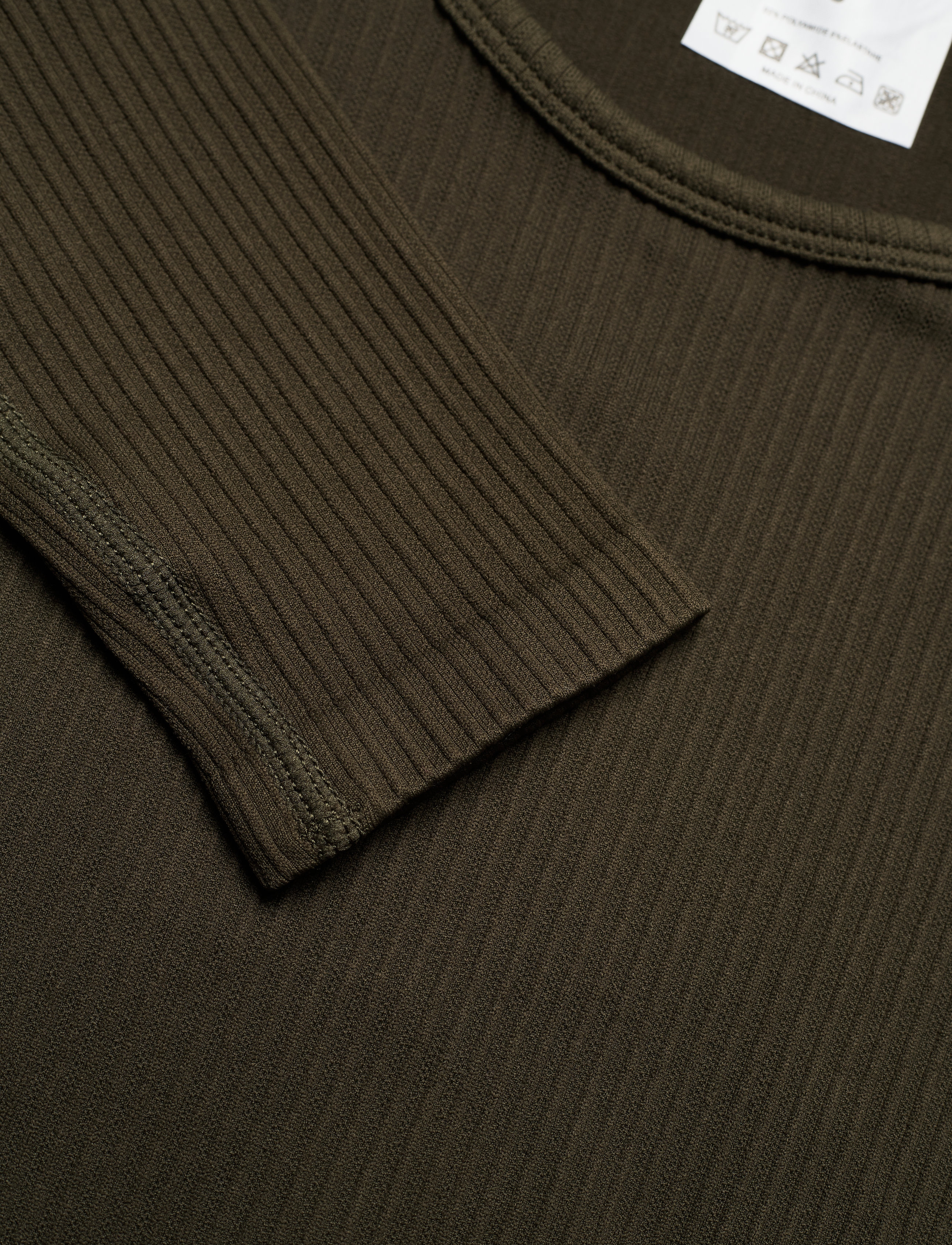 aim´n - Ribbed Seamless Crop Long Sleeve - crop topit - khaki - 5