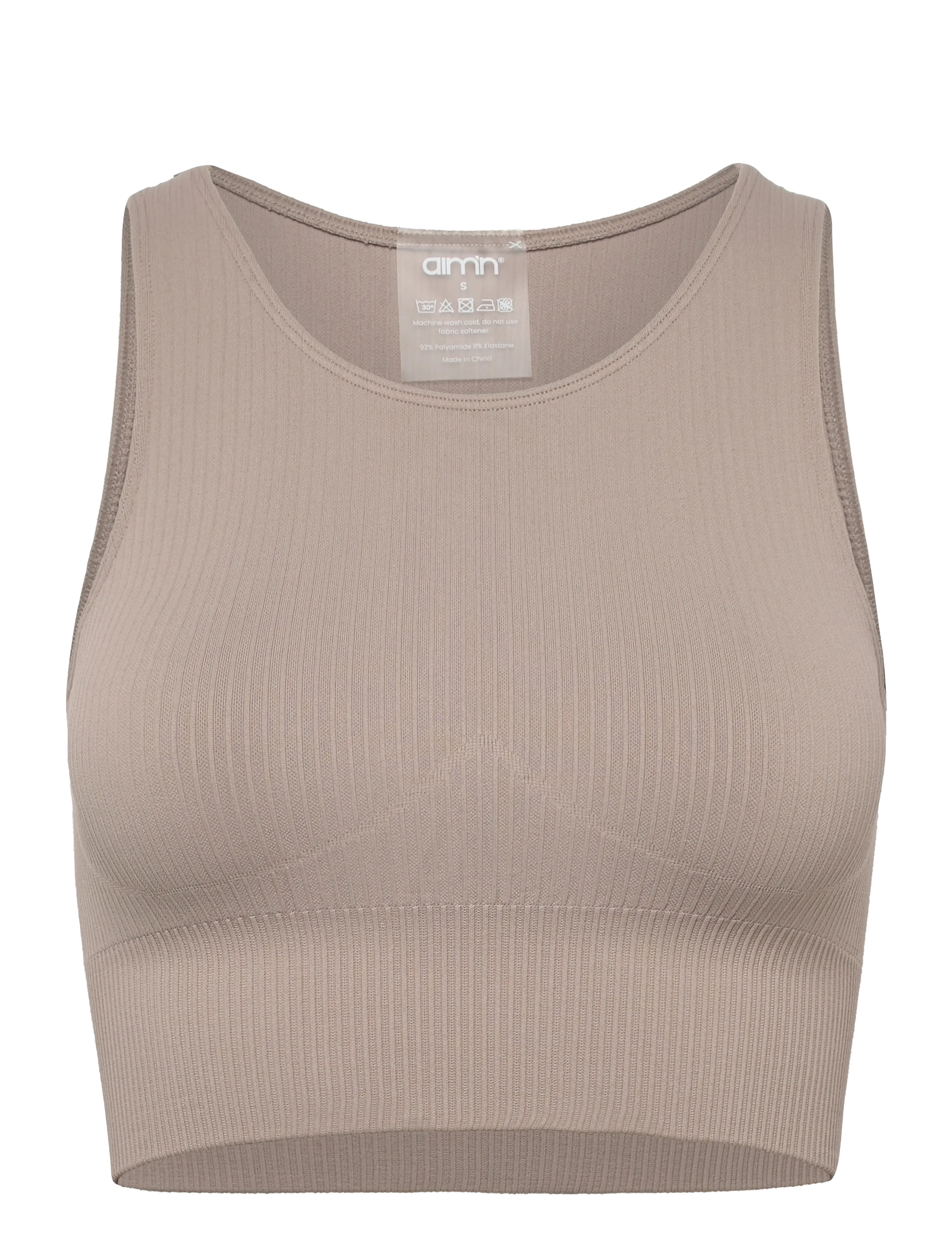 aim´n Ribbed Seamless Crop Top - BH:ar - DARK CLAY / beige