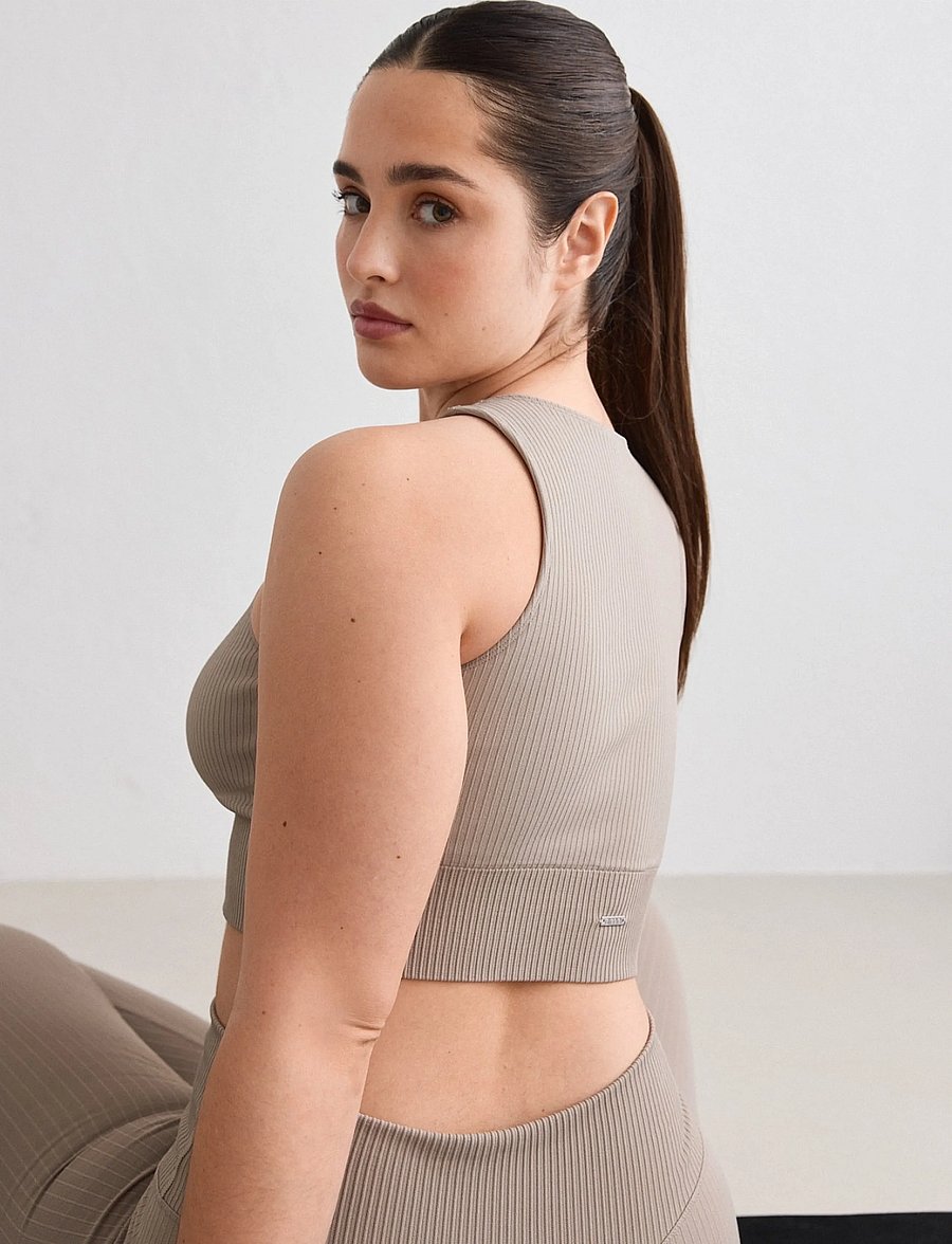aim´n - Ribbed Seamless Crop Top - crop-tops - dark clay - 3