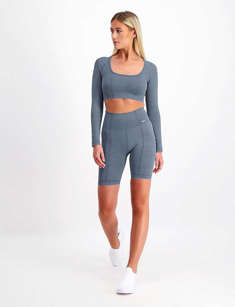 aim´n - Washed Denim Seamless Biker Shorts - tights - washed denim - 0