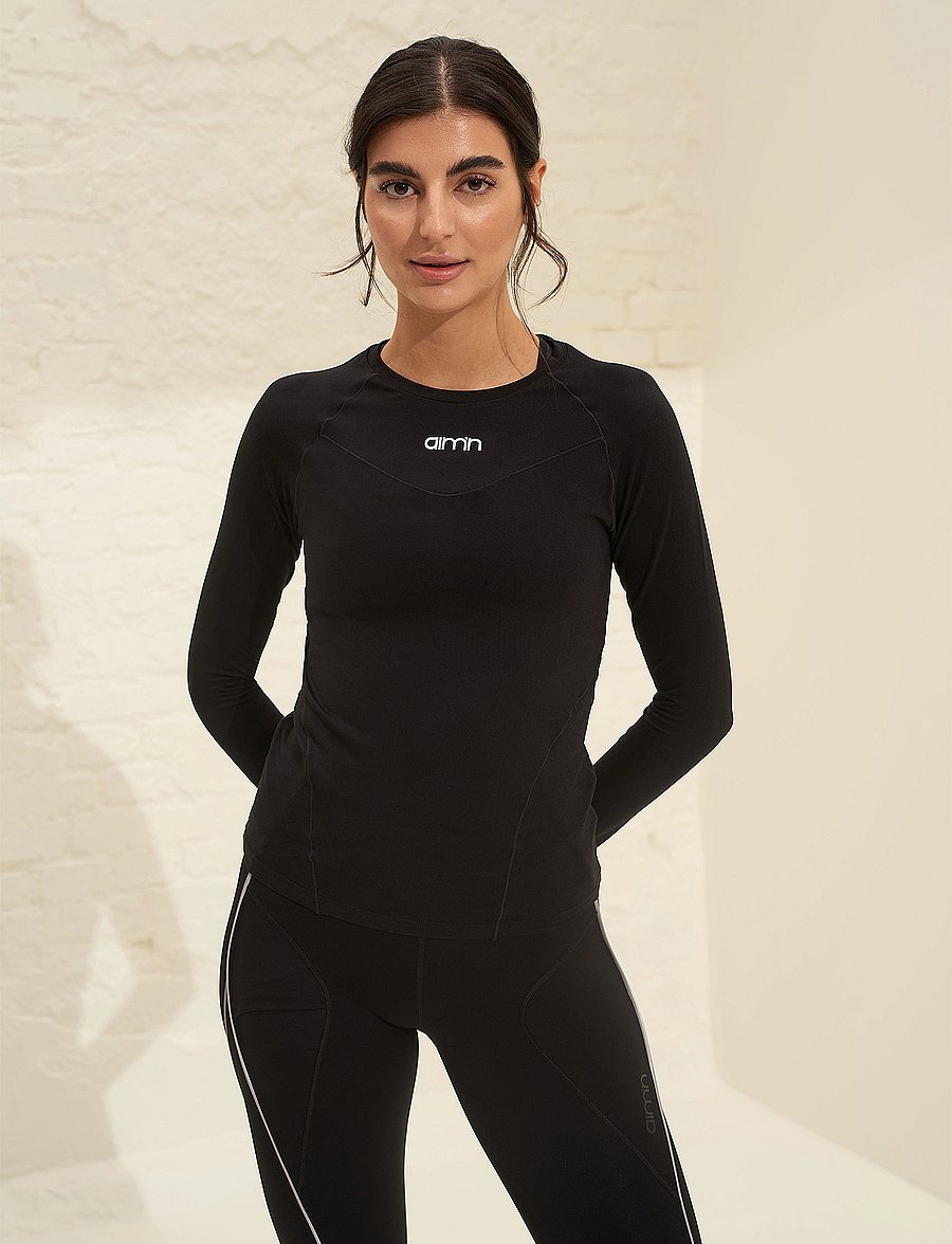aim´n - Soft Basic Long Sleeve - langarmshirts - black - 0