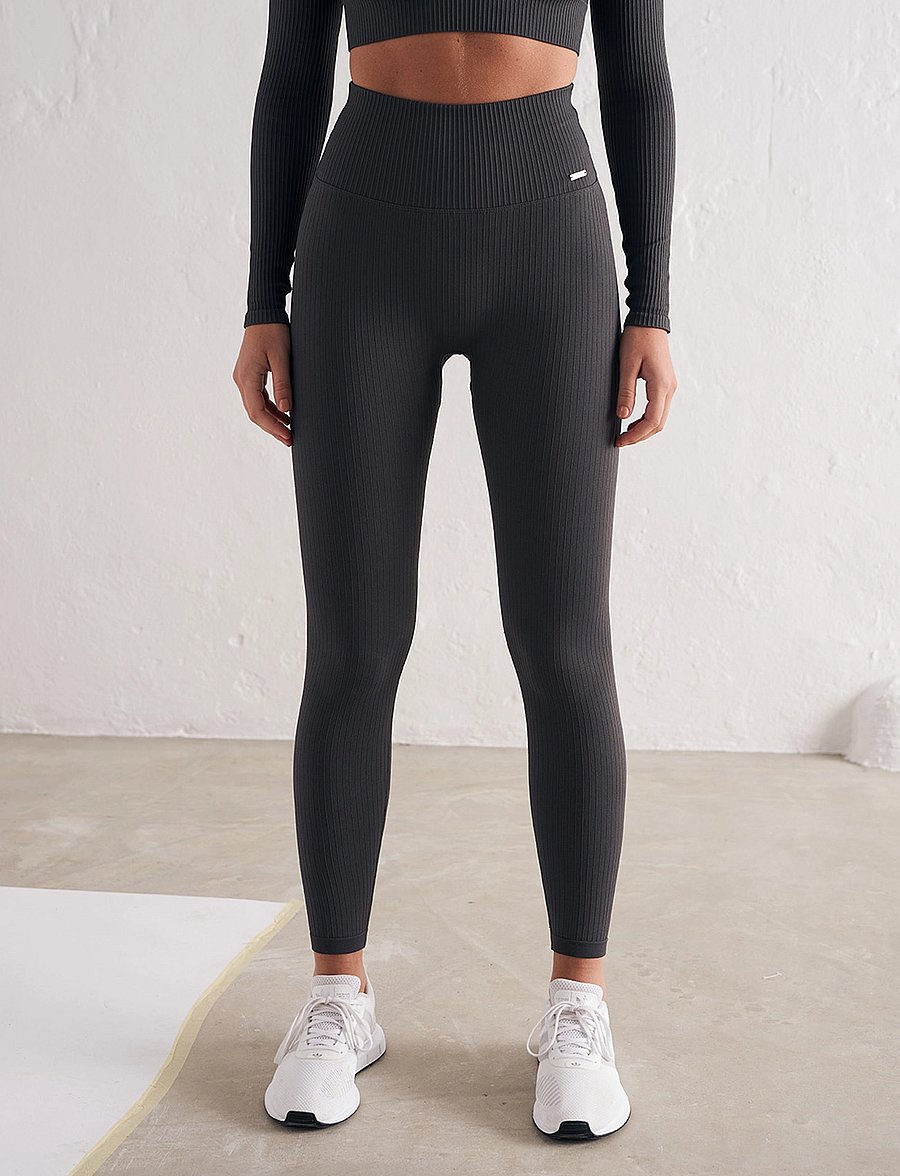 aim´n - Ribbed Seamless Tights - seamless tights - shadow grey - 0