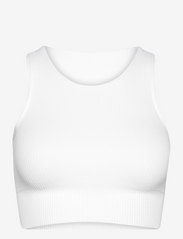 White Ribbed Seamless Crop Top - WHITE