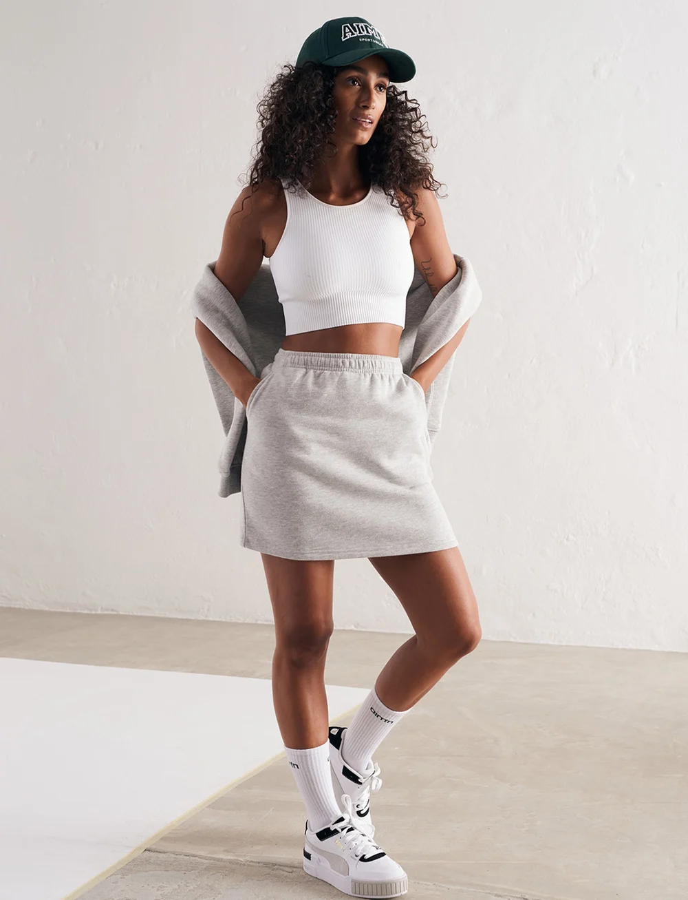 aim´n - White Ribbed Seamless Crop Top - wysokie - white - 3