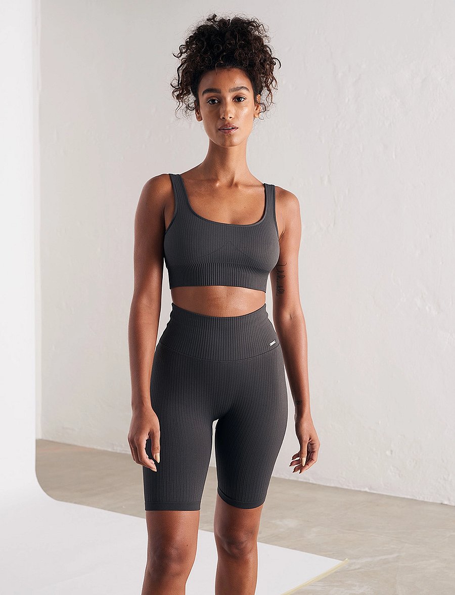 aim´n - Shadow Grey Ribbed Seamless Biker Shorts - seamless tights - shadow grey - 0