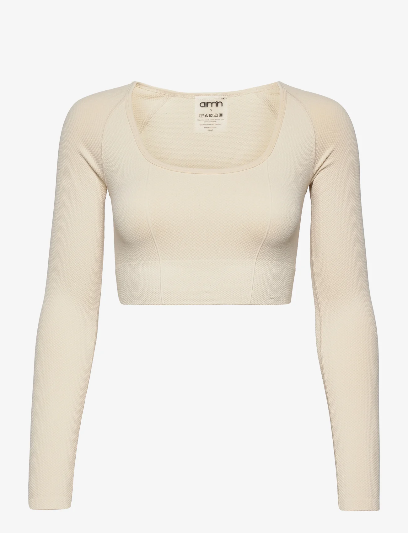 AIM'N - Luxe Seamless Cropped Long Sleeve - crop tops - oat white - 0