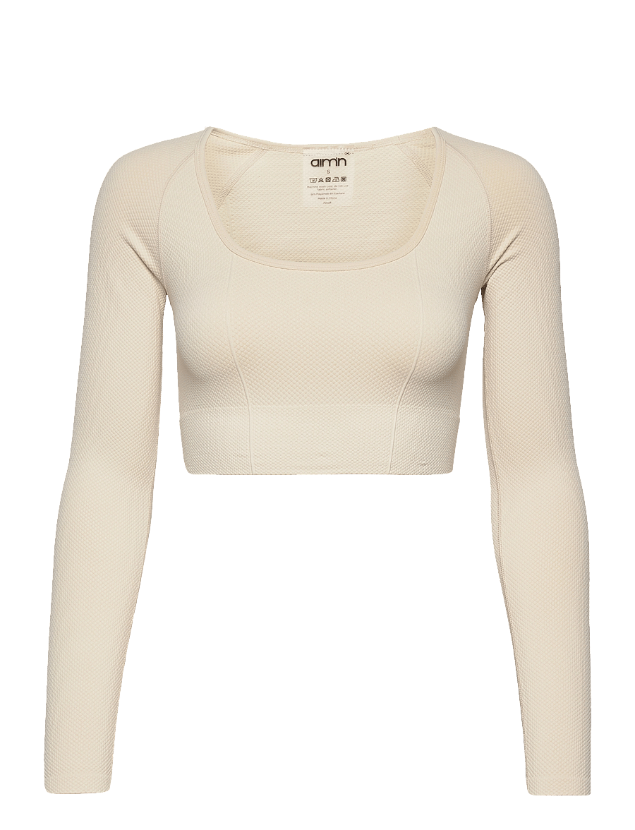aim´n - Luxe Seamless Cropped Long Sleeve - crop tops - oat white - 1