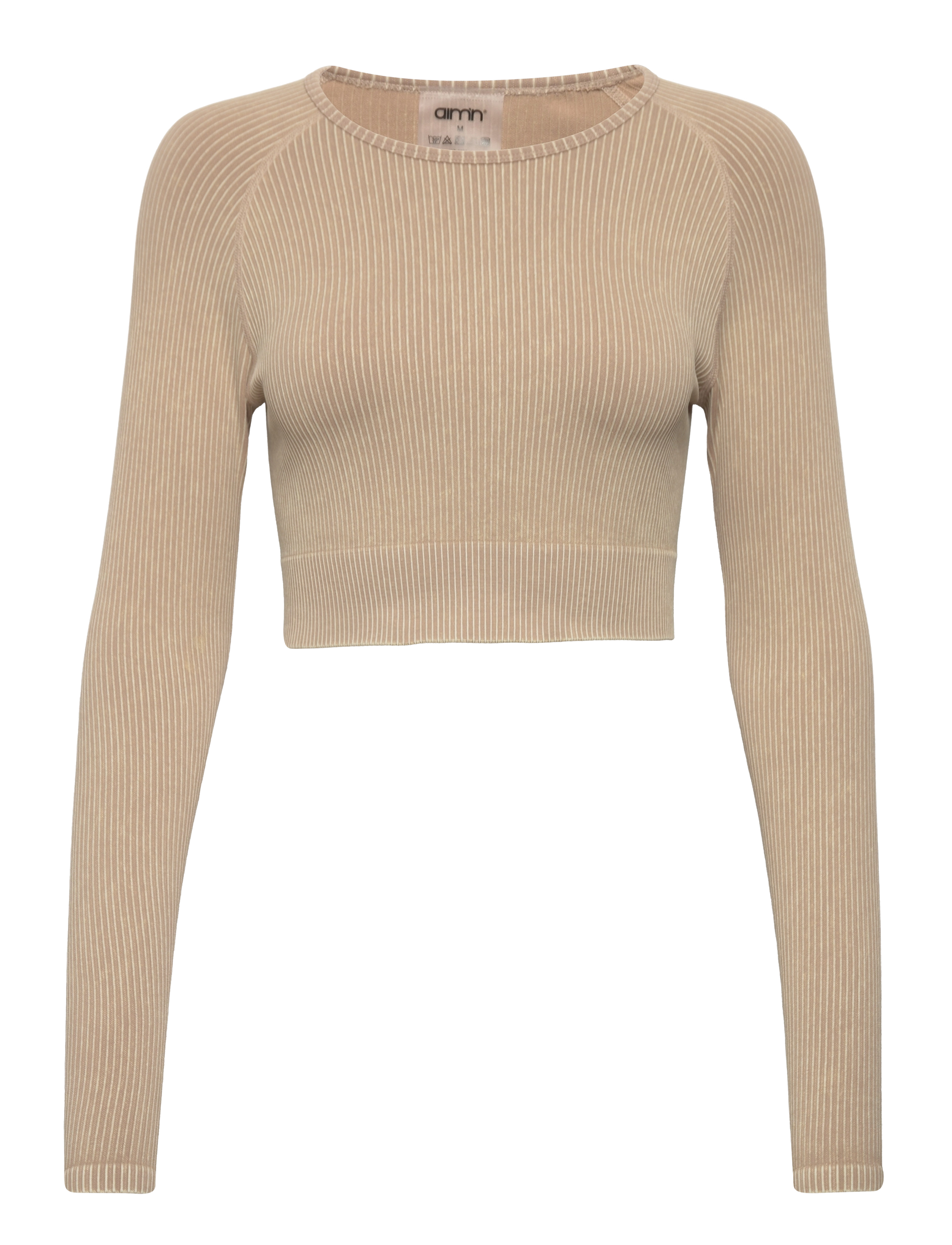 AIM ́N Sand Washed Ribbed Seamless Crop Lange Ärmel Beige - S - Damen