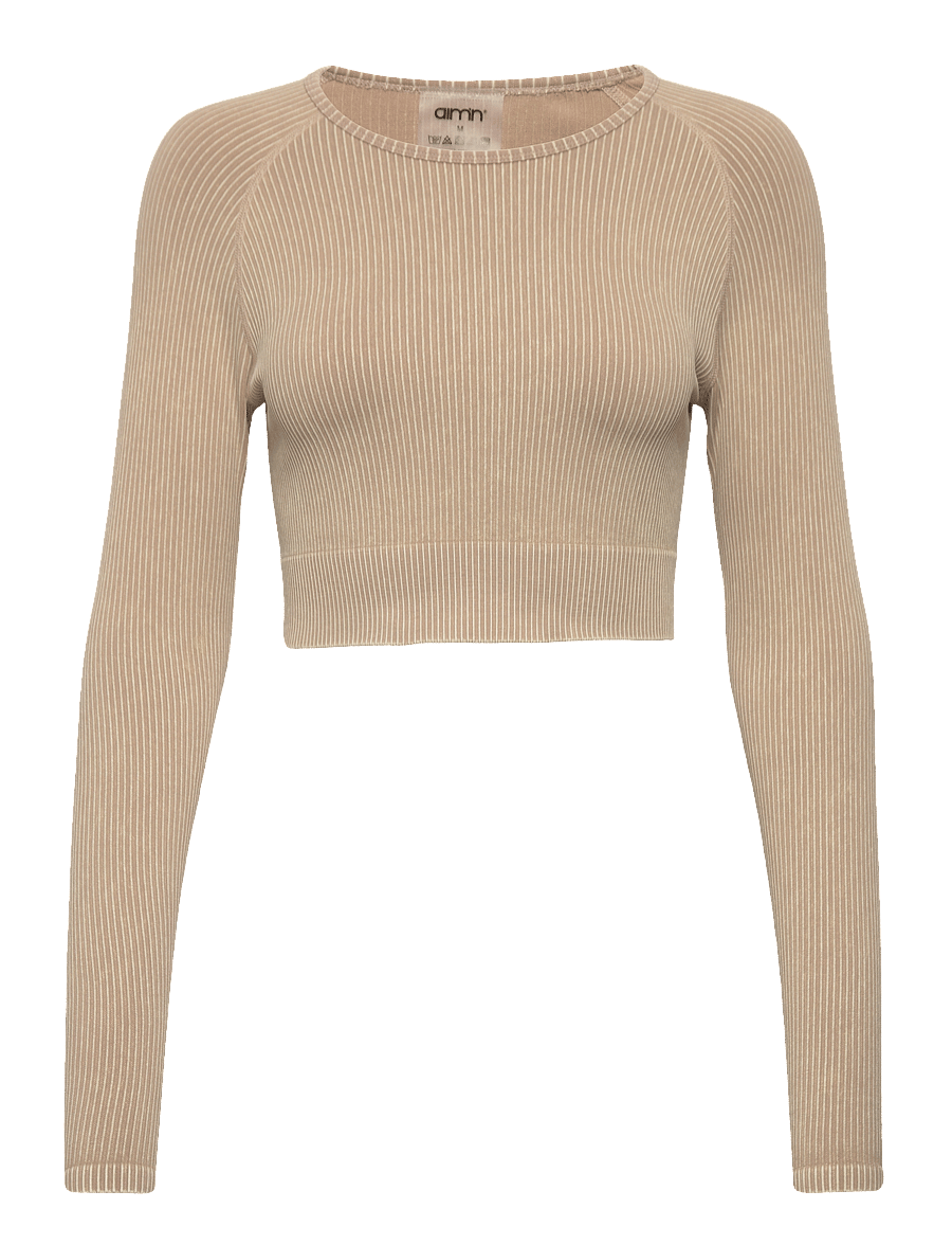 aim´n - Sand Washed Ribbed Seamless Crop Long Sleeve - Īsi topi - sand washed - 1