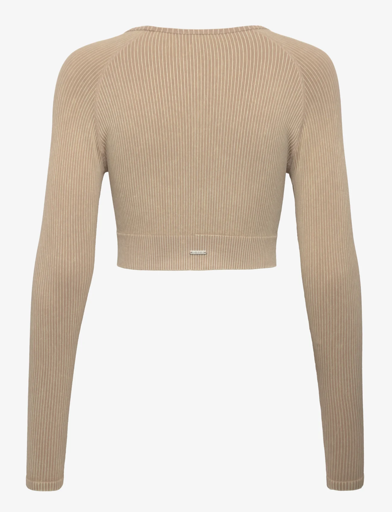 AIM'N - Sand Washed Ribbed Seamless Crop Long Sleeve - crop-tops - sand washed - 1