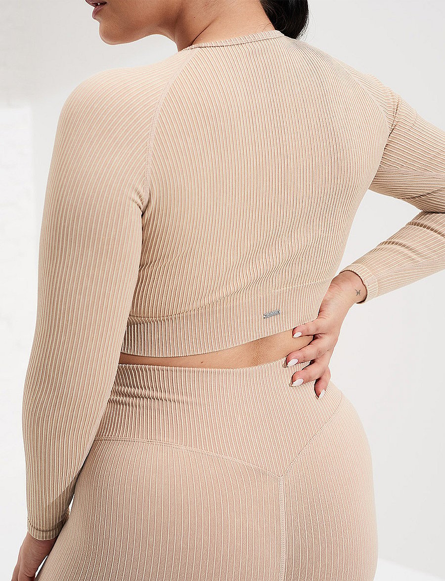 aim´n - Sand Washed Ribbed Seamless Crop Long Sleeve - Īsi topi - sand washed - 4
