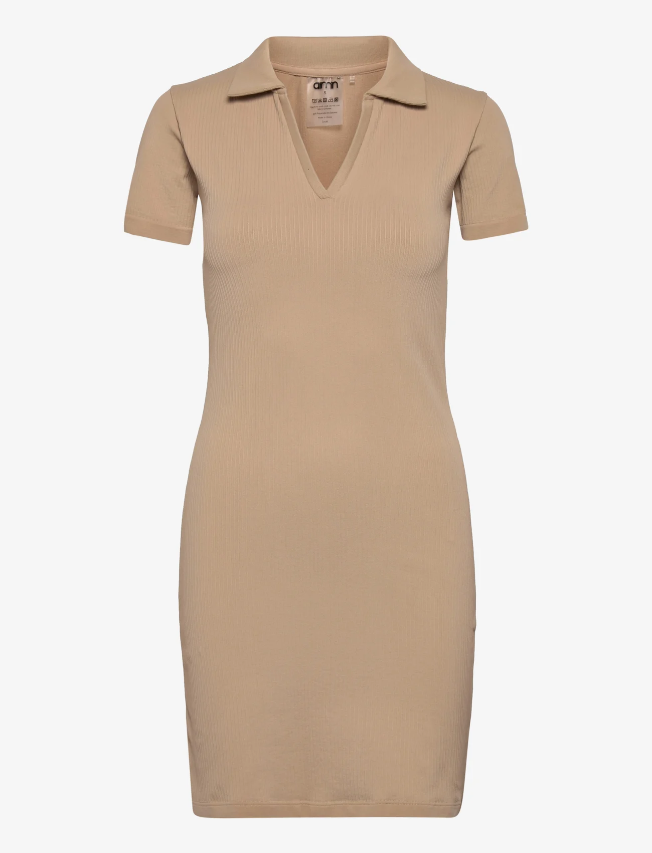 AIM'N - Ribbed Seamless Polo Dress - sukienki koszulowe - solid beige - 0