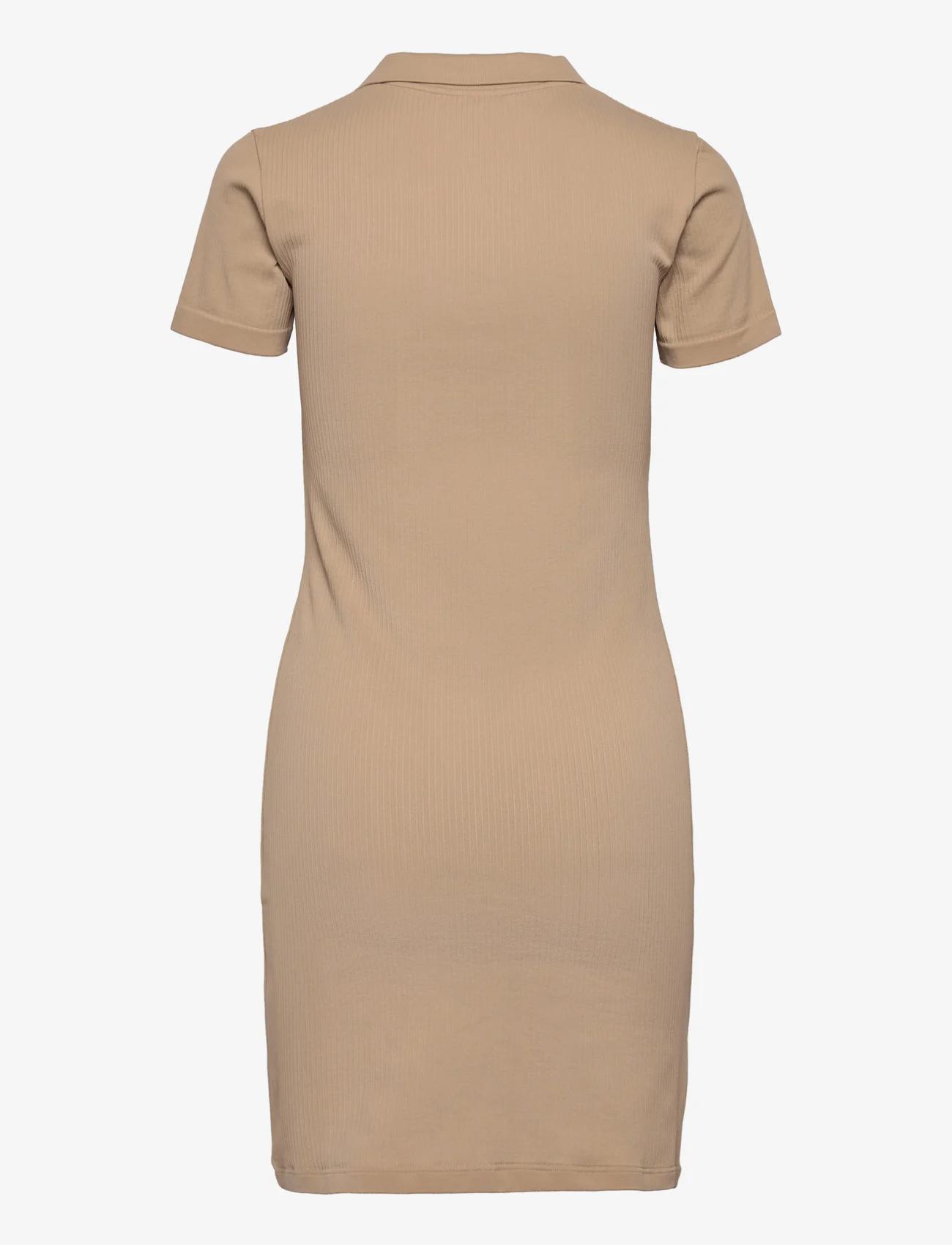 AIM'N - Ribbed Seamless Polo Dress - t-shirt dresses - solid beige - 1