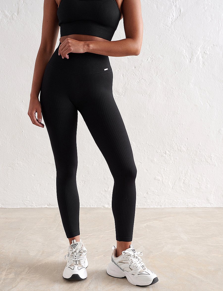 aim´n - Ribbed Seamless Petite Tights - fuld længde - black - 0
